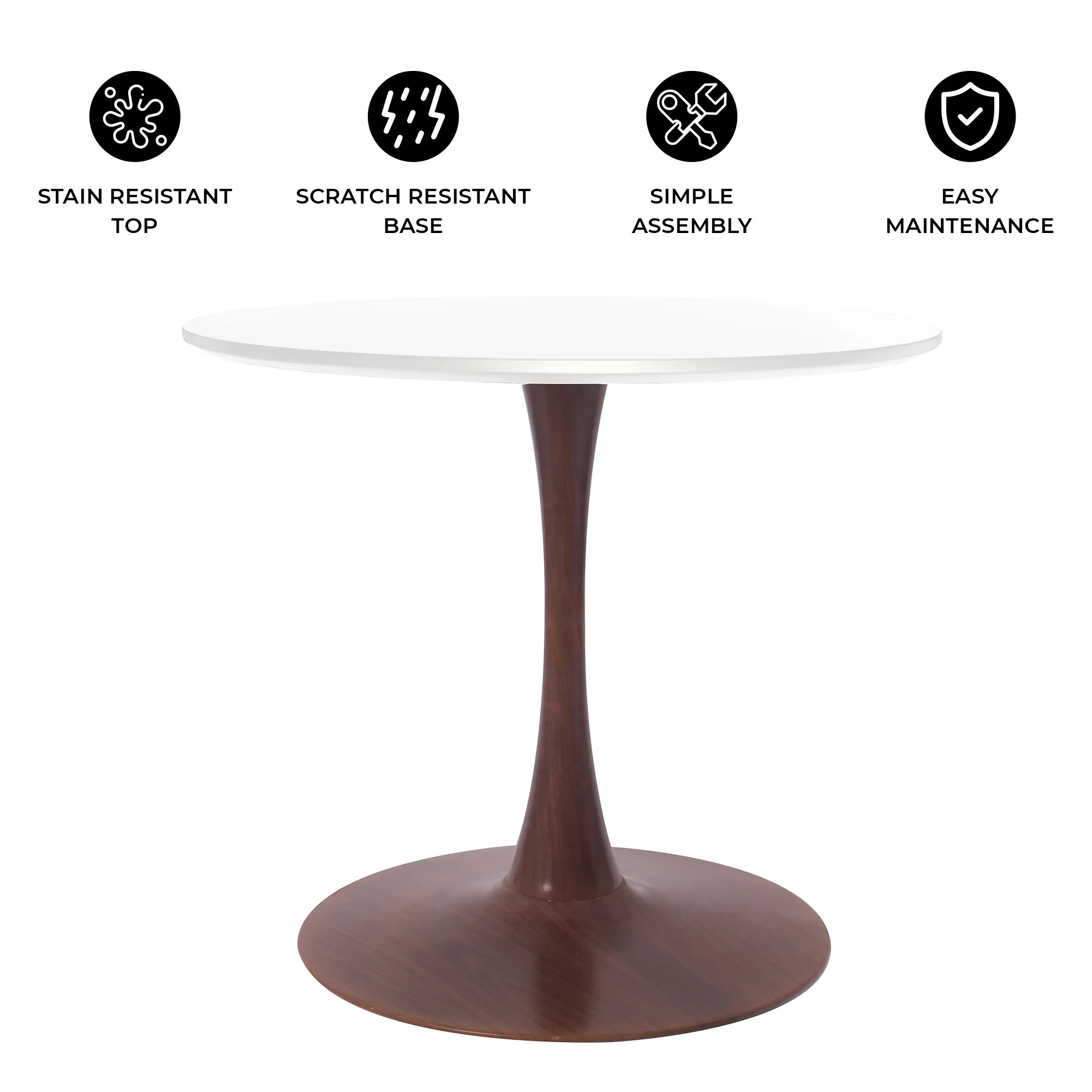 Bristol 35" Round Dining Table Wood Transfer Cherry Base with MDF White Top