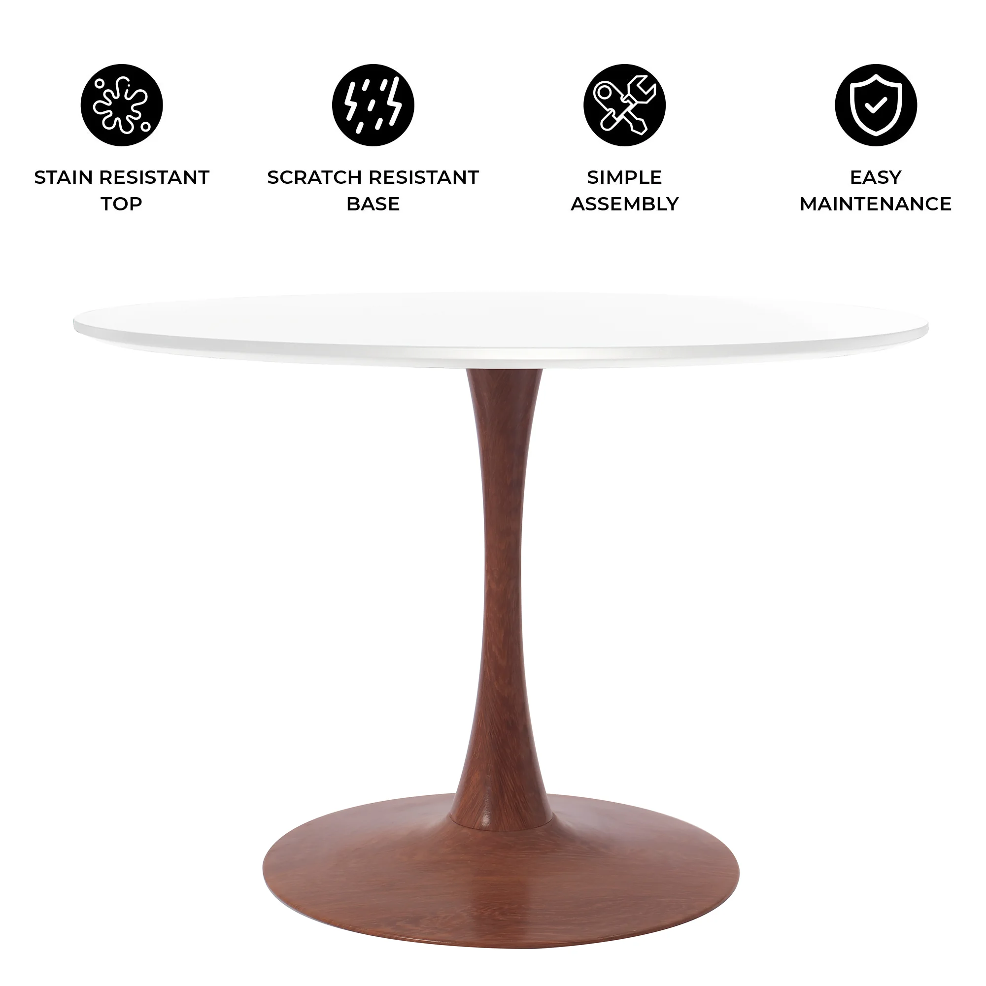 Bristol 35" Round Dining Table Wood Transfer Cherry Base with MDF White Top