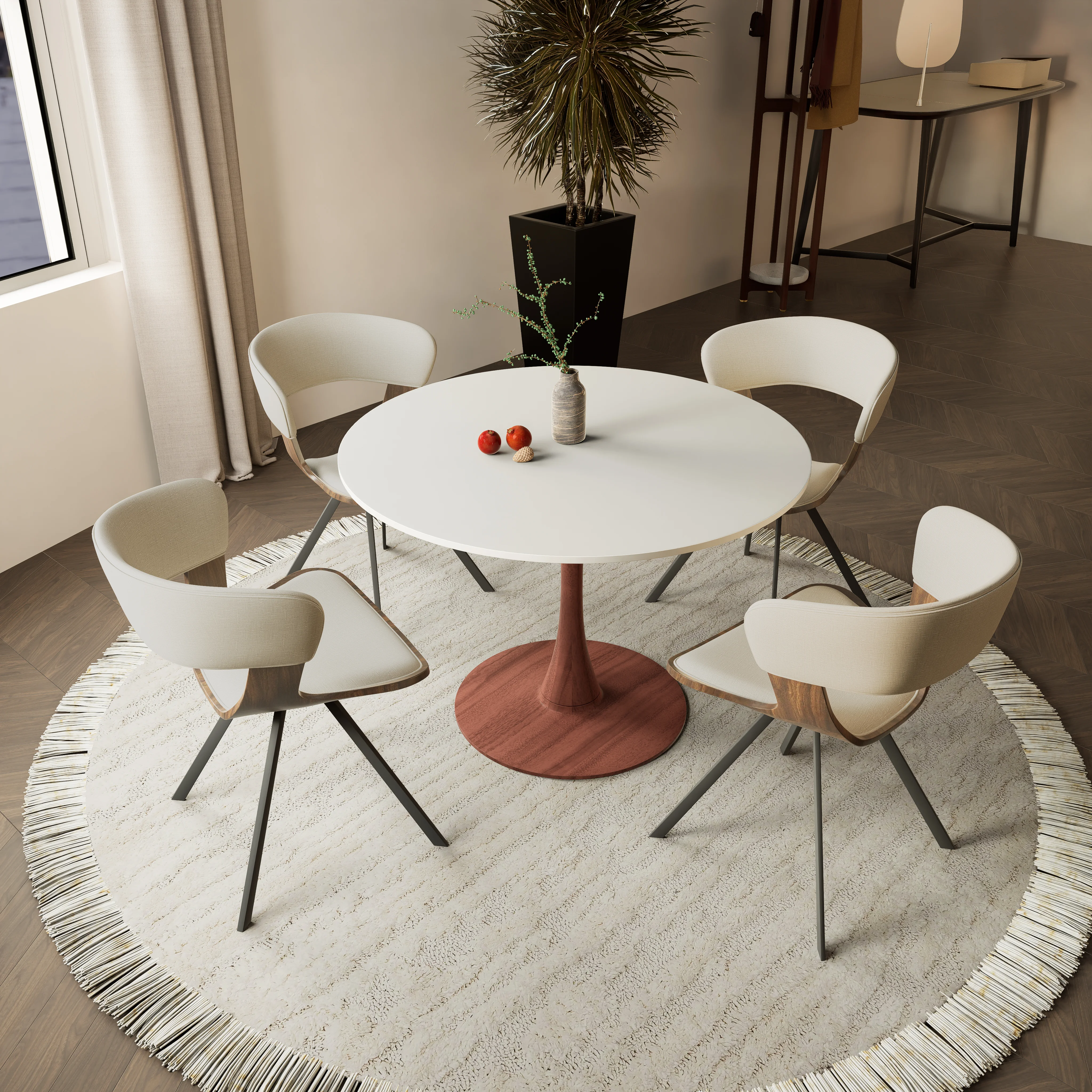 Bristol 35" Round Dining Table Wood Transfer Cherry Base with MDF White Top