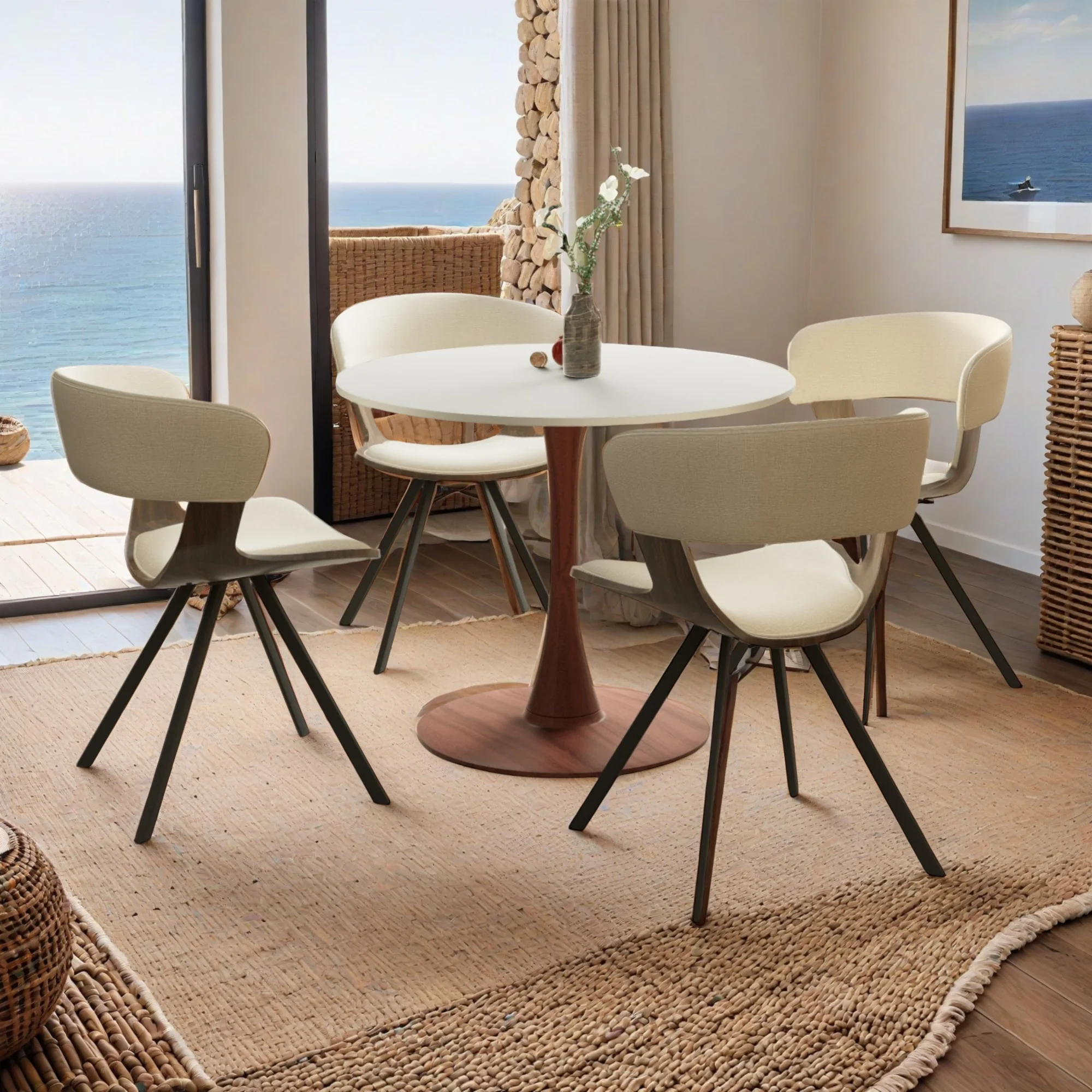 Bristol 35" Round Dining Table Wood Transfer Cherry Base with MDF White Top