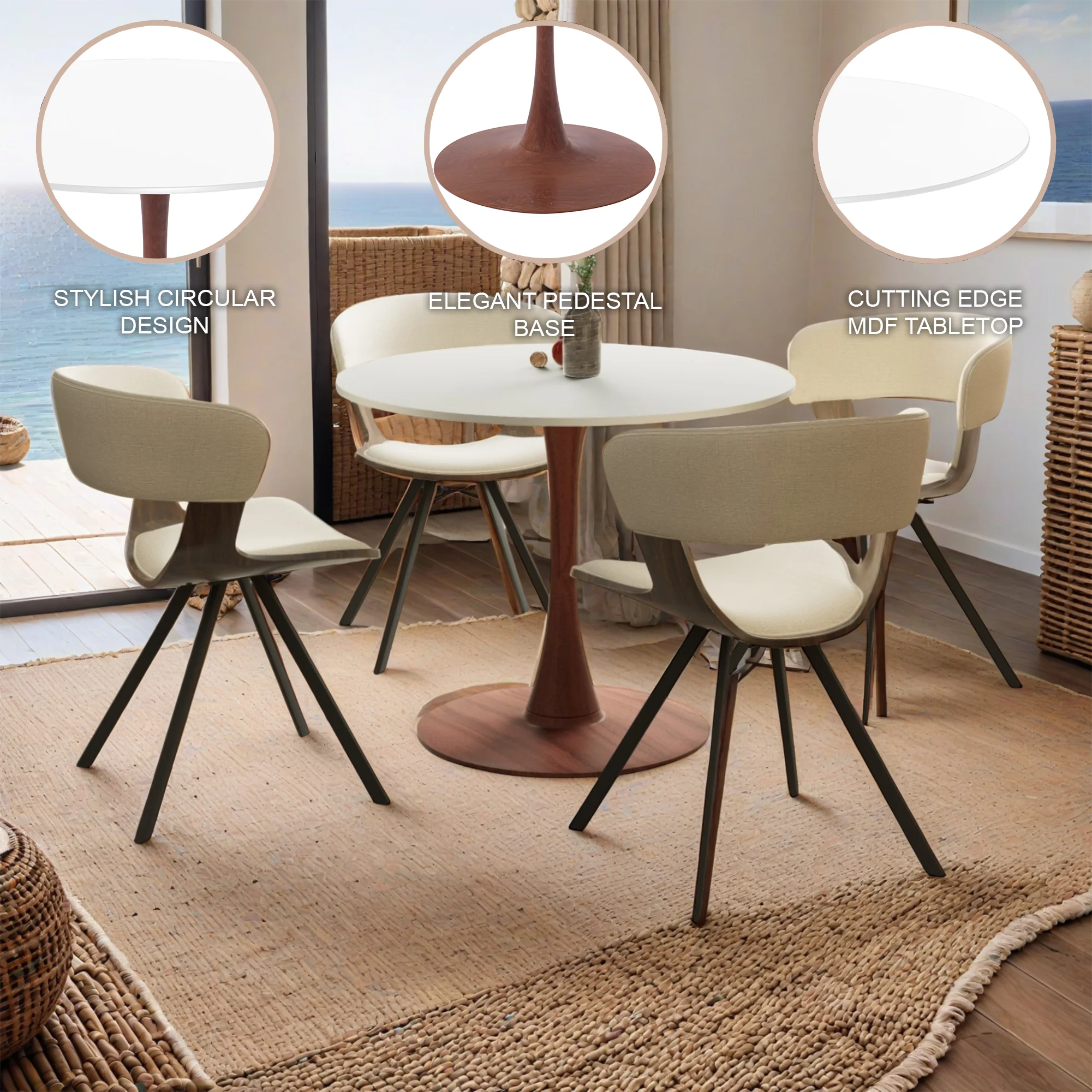 Bristol 35" Round Dining Table Wood Transfer Cherry Base with MDF White Top