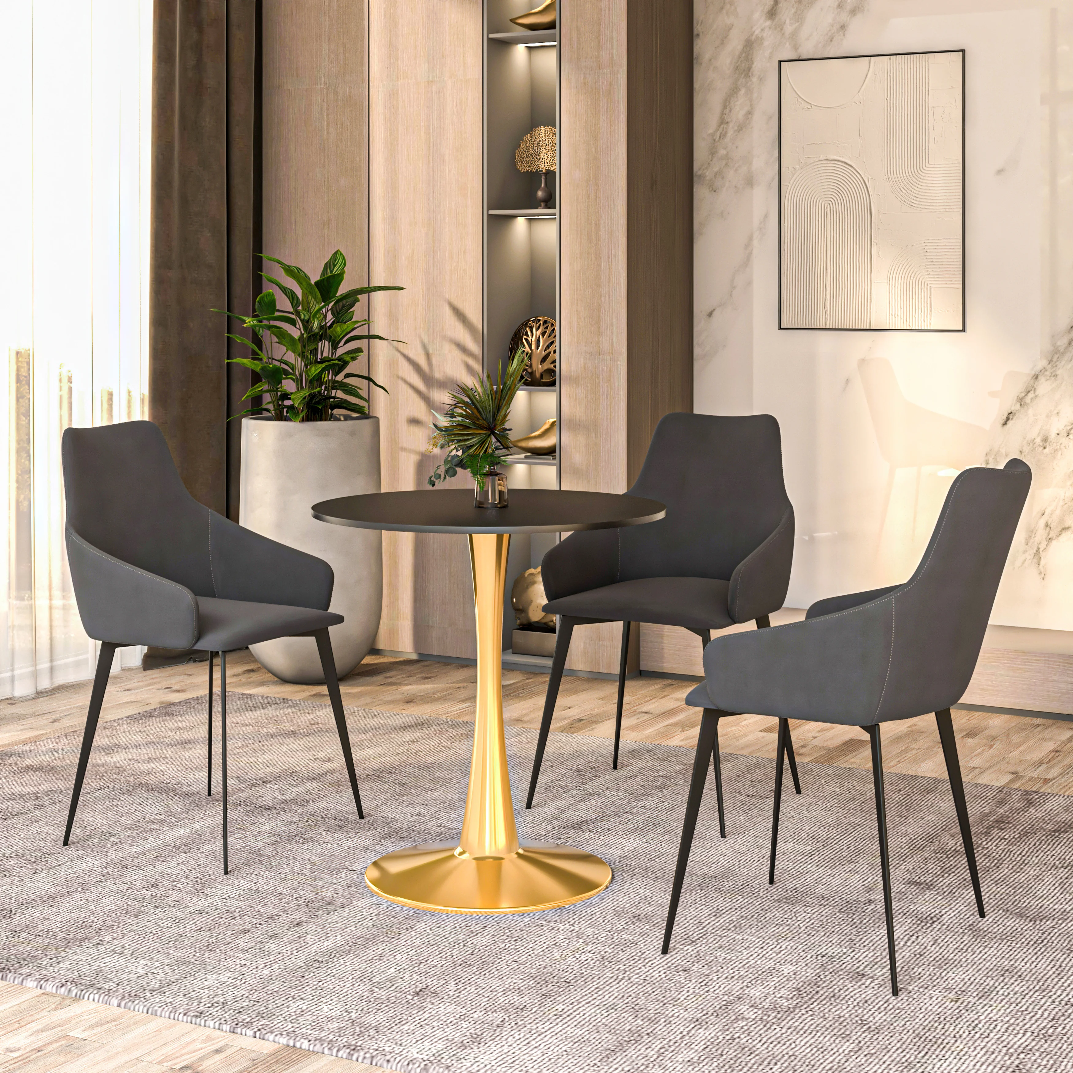 Bristol 24" round dining table Gold Base With Black Top
