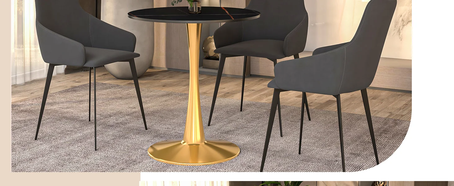 Bristol 24 round dining table Gold base with Black Sintered stone Top