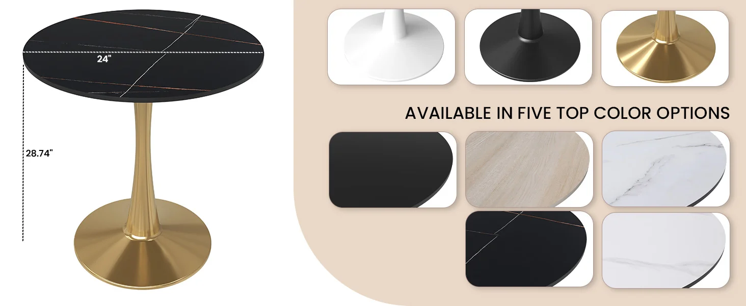 Bristol 24 round dining table Gold base with Black Sintered stone Top