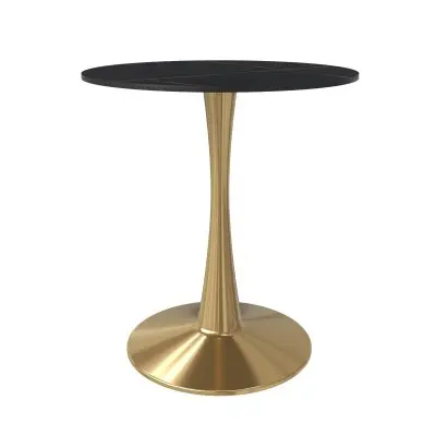 Bristol 24 round dining table Gold base with Black Sintered stone Top