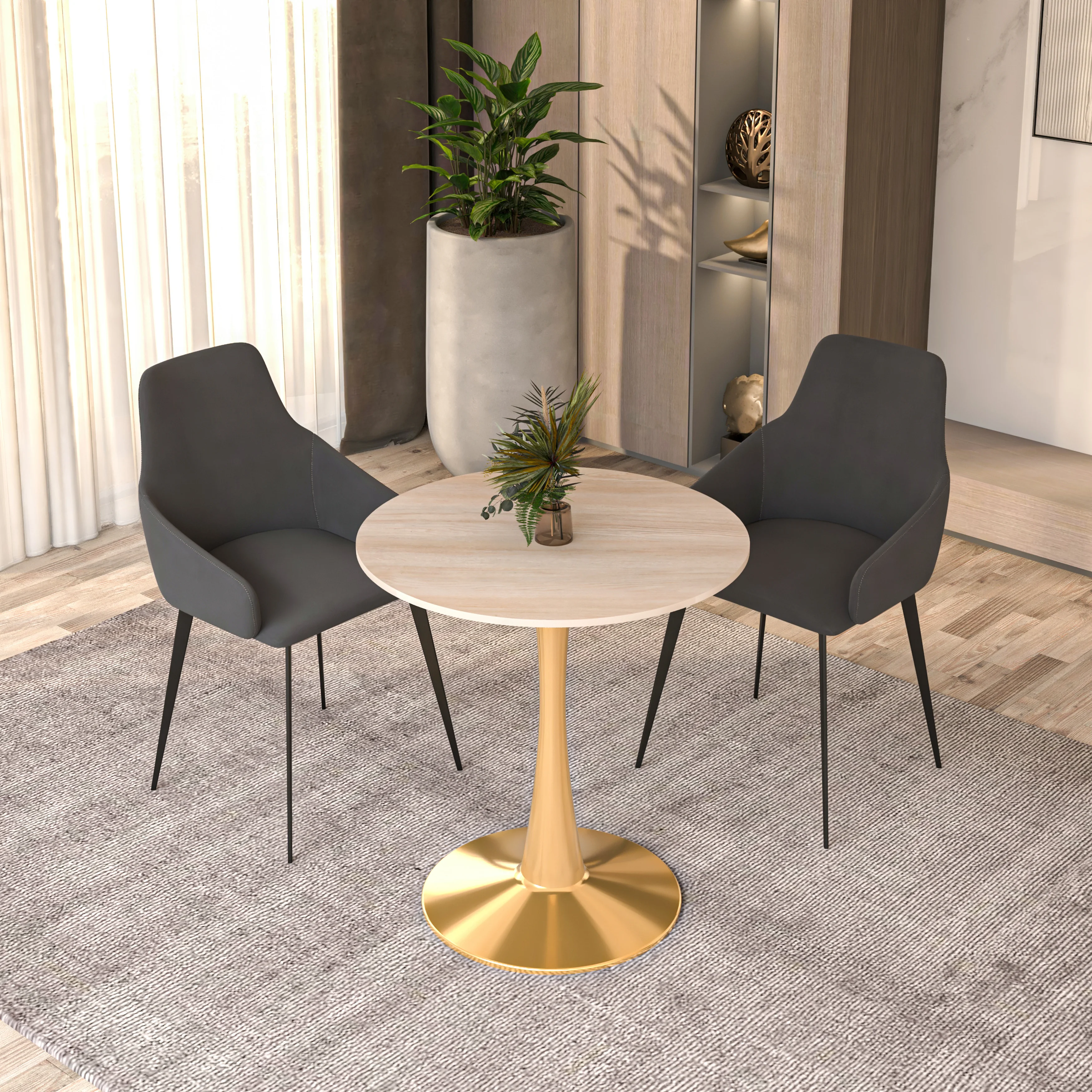 Bristol 24" round dining table Gold base with marbled MDF top