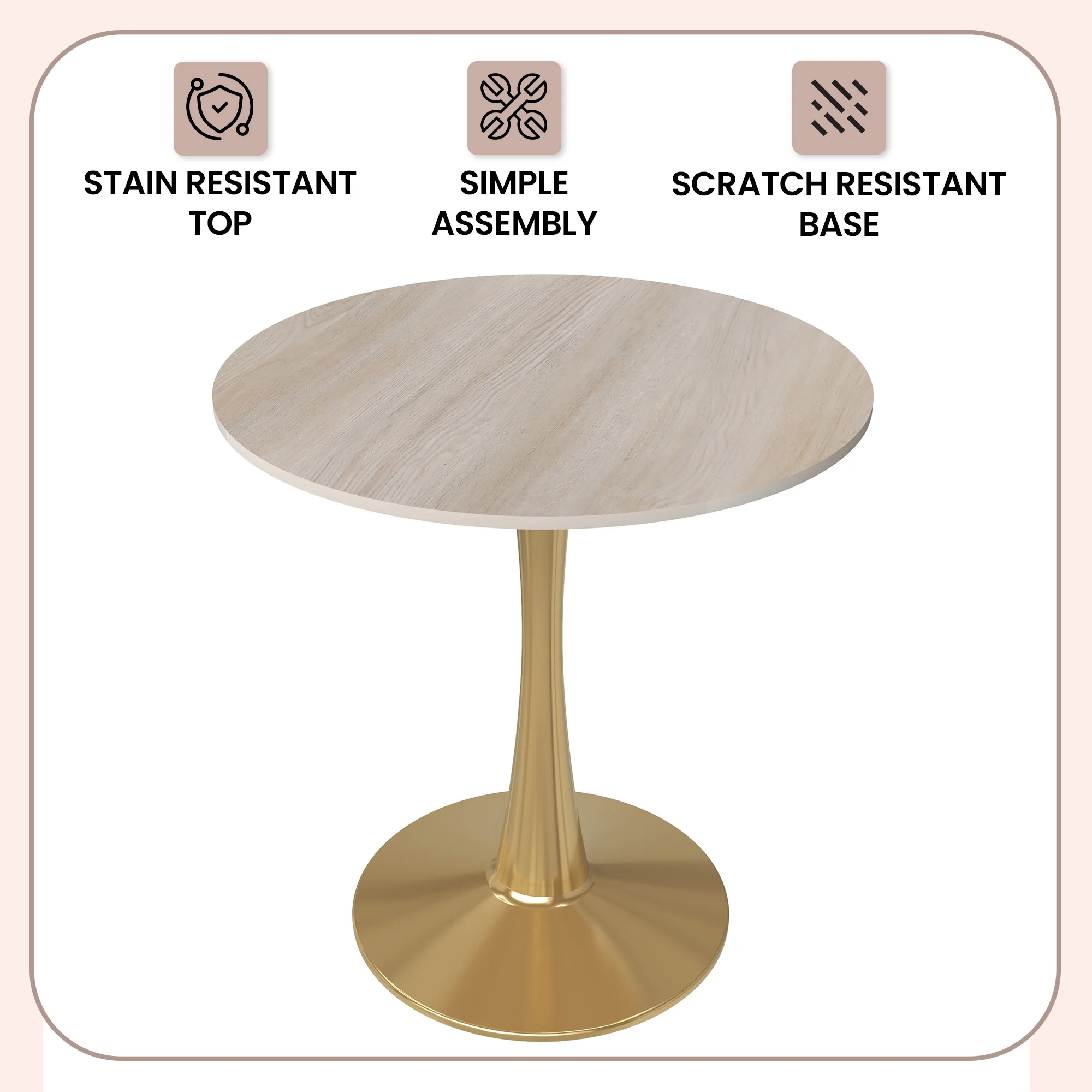 Bristol 24" round dining table Gold base with marbled MDF top