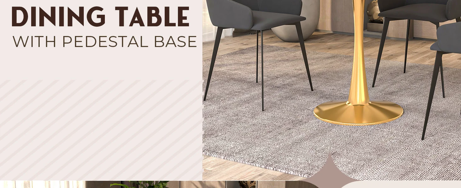 Bristol 24" round dining table Gold base with marbled MDF top