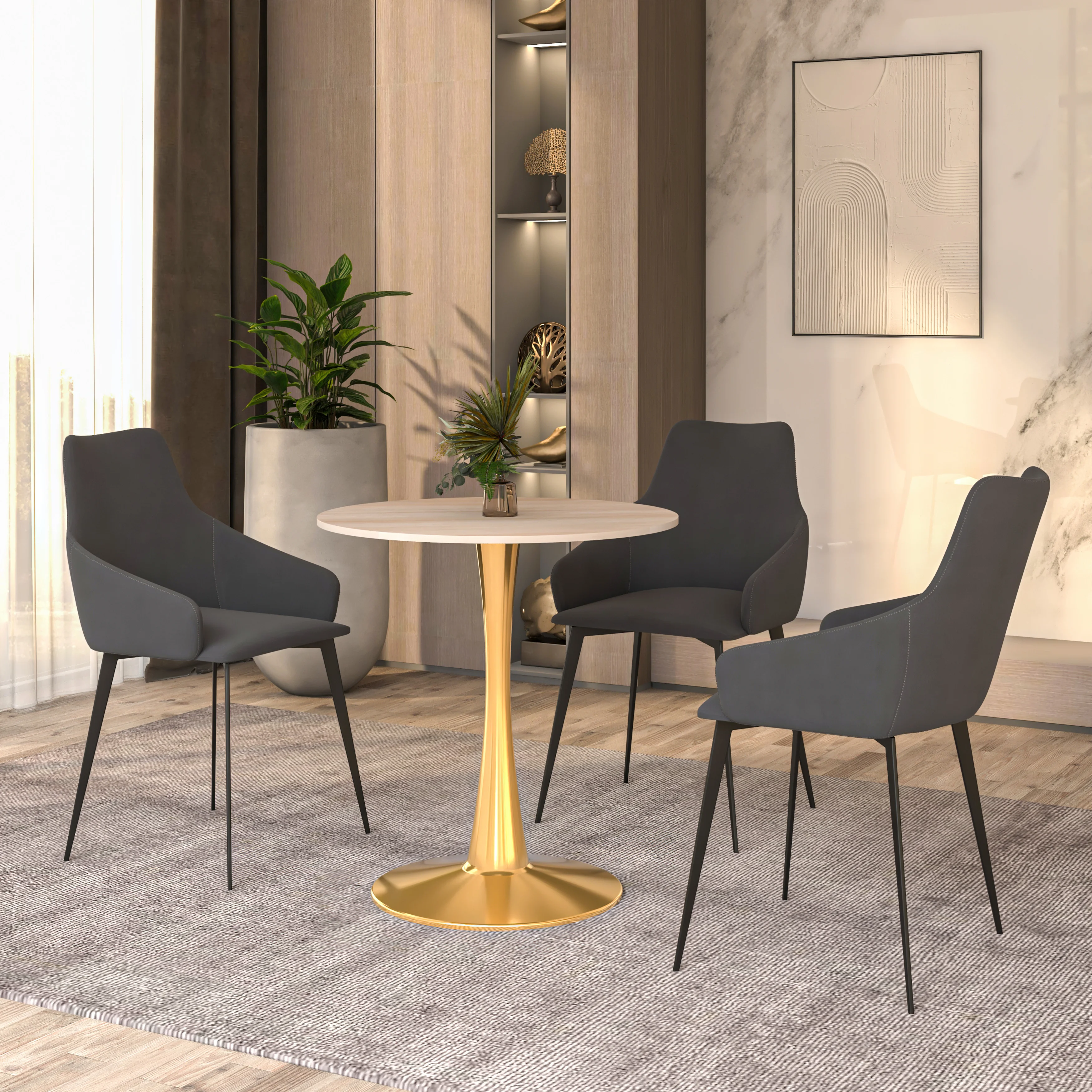 Bristol 24" round dining table Gold base with marbled MDF top