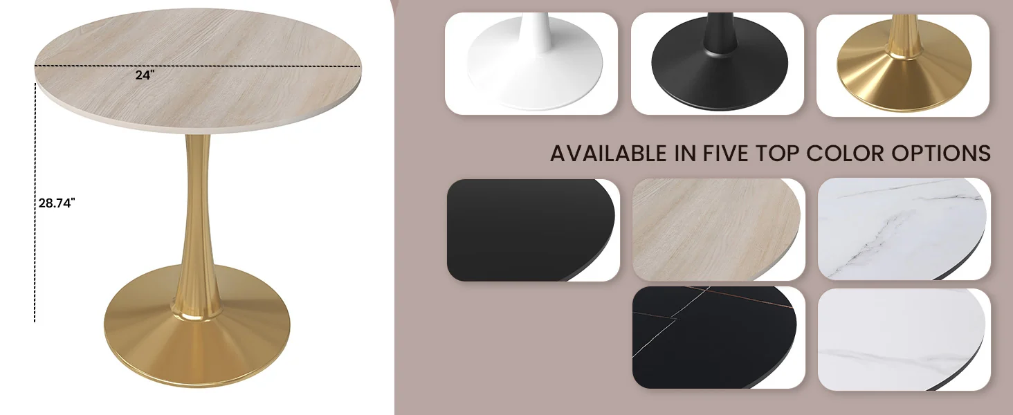 Bristol 24" round dining table Gold base with marbled MDF top