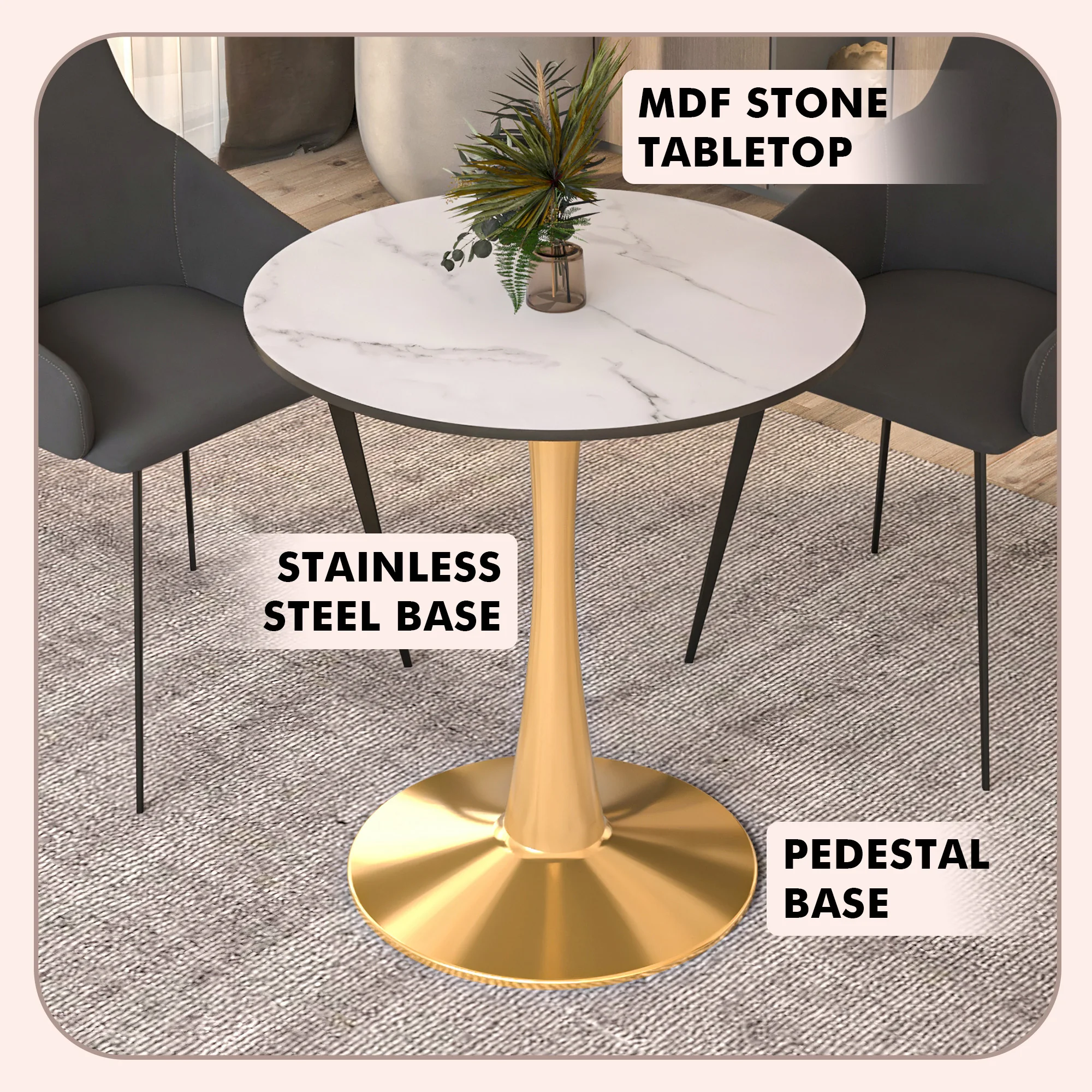 Bristol 24" round dining table Gold Base With White Top