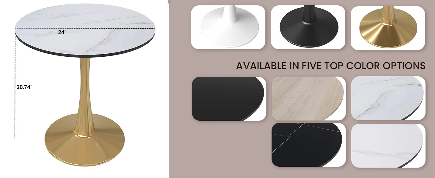 Bristol 24" round dining table Gold Base With White Top