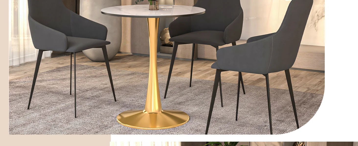 Bristol 24 round dining table Gold base with White Sintered stone Top