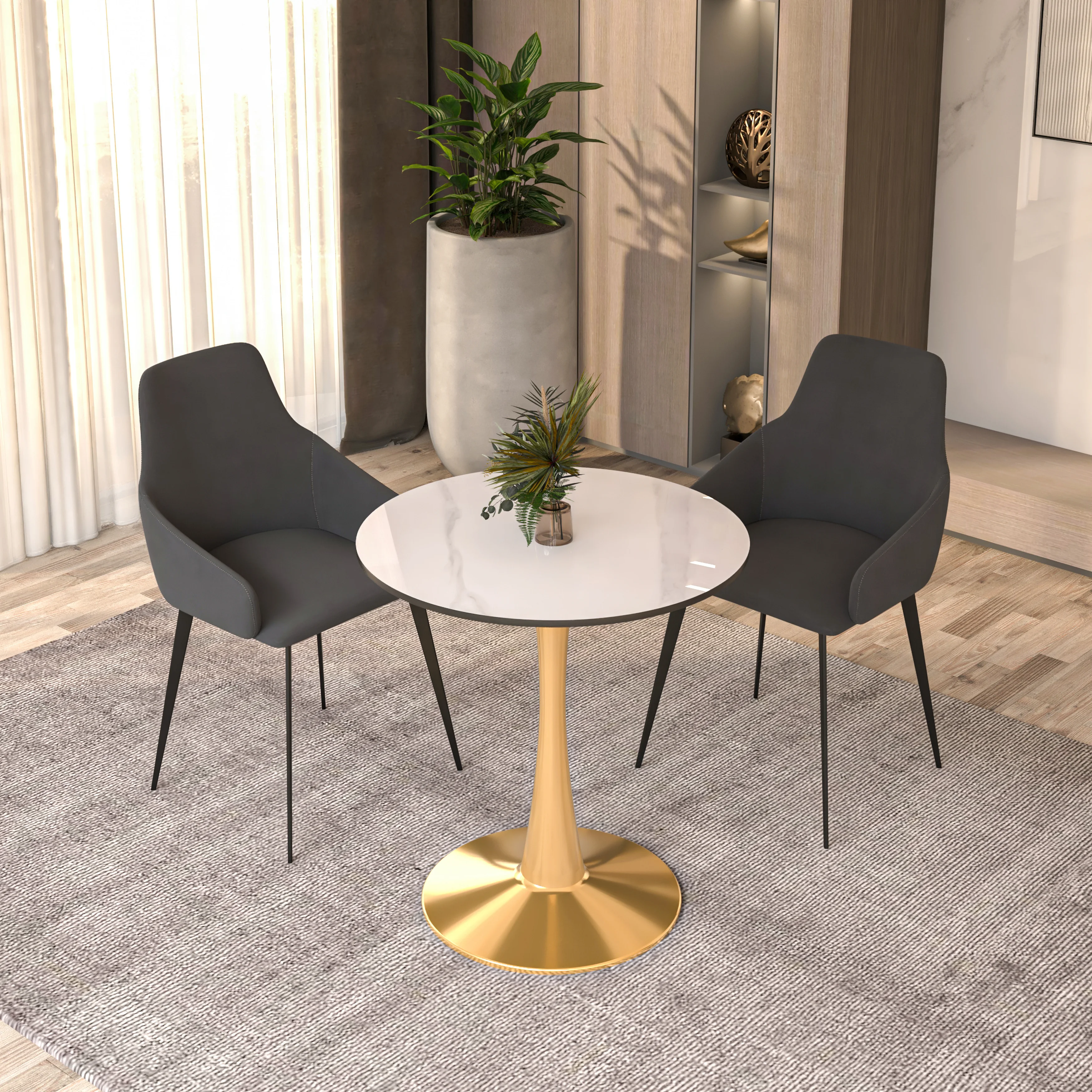 Bristol 24 round dining table Gold base with White Sintered stone Top