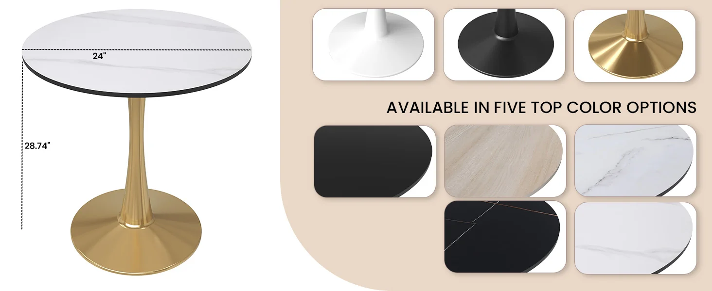 Bristol 24 round dining table Gold base with White Sintered stone Top