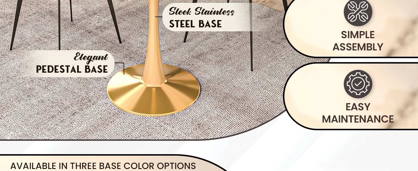 Bristol 27" round dining table Gold Base With Black Top