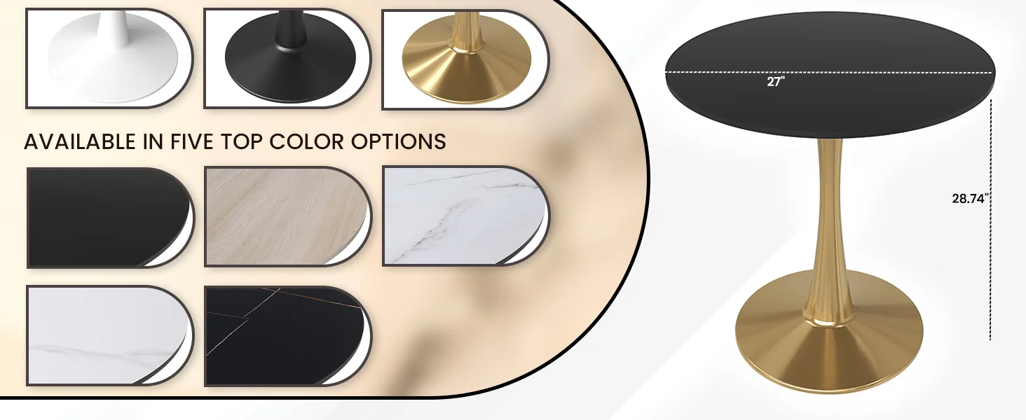 Bristol 27" round dining table Gold Base With Black Top