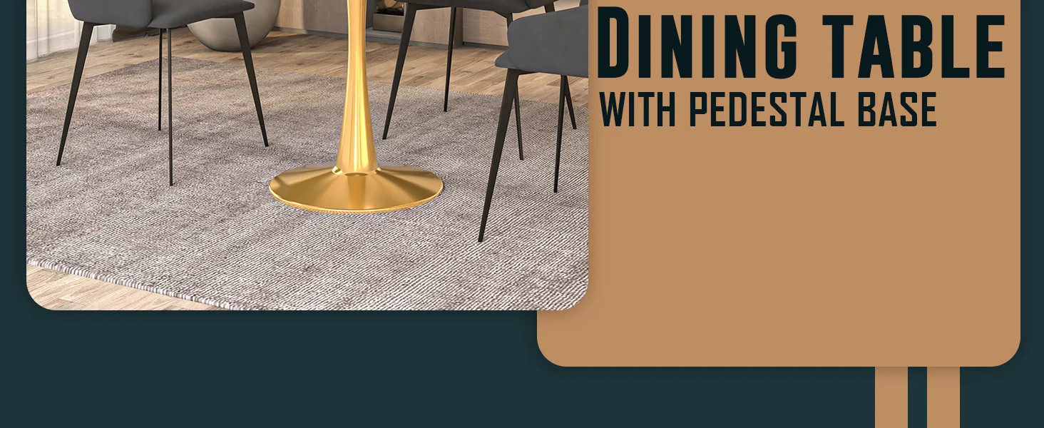 Bristol 27 round dining table Gold base with Black Sintered stone Top