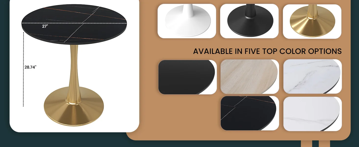 Bristol 27 round dining table Gold base with Black Sintered stone Top