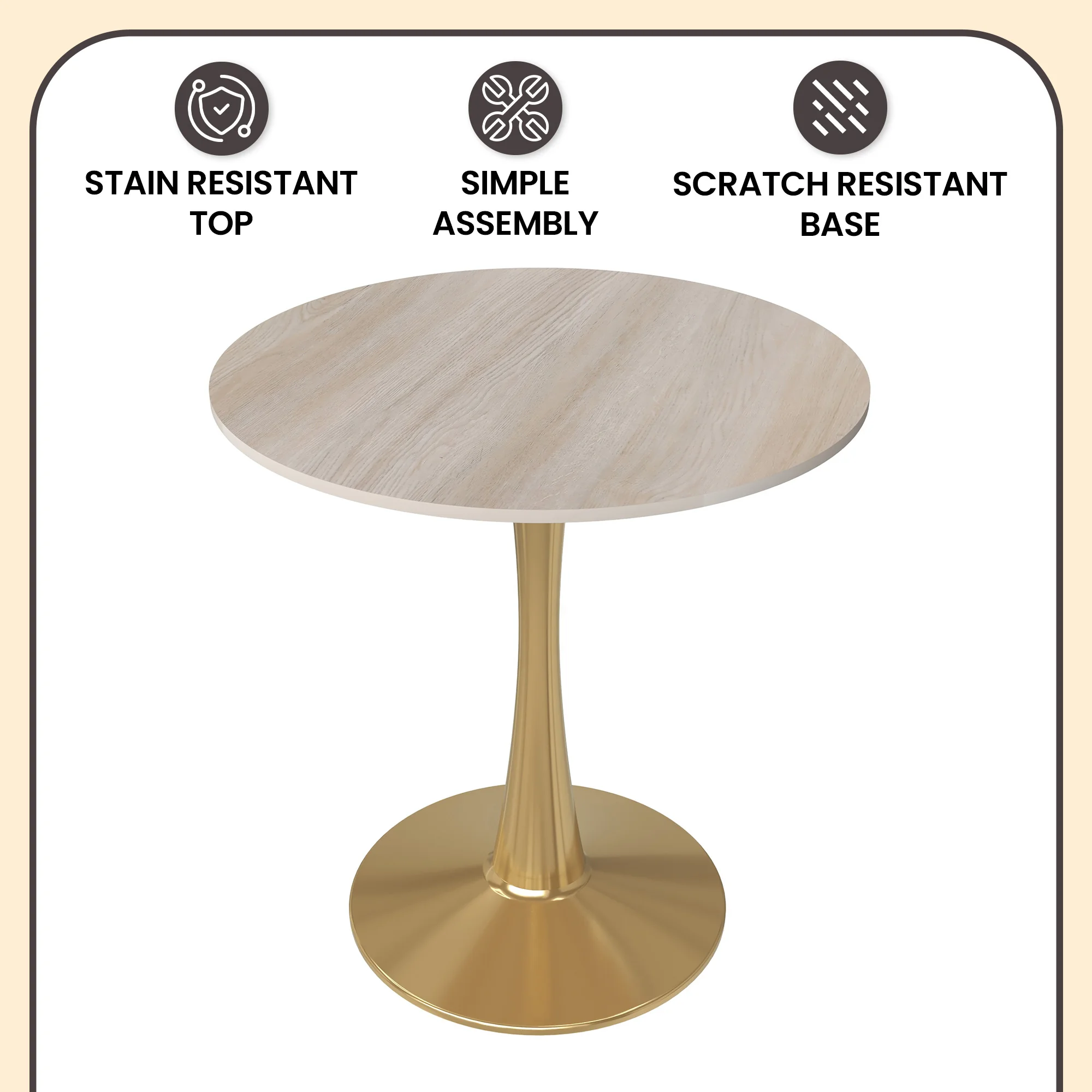 Bristol 27" round dining table Gold base with marbled MDF top