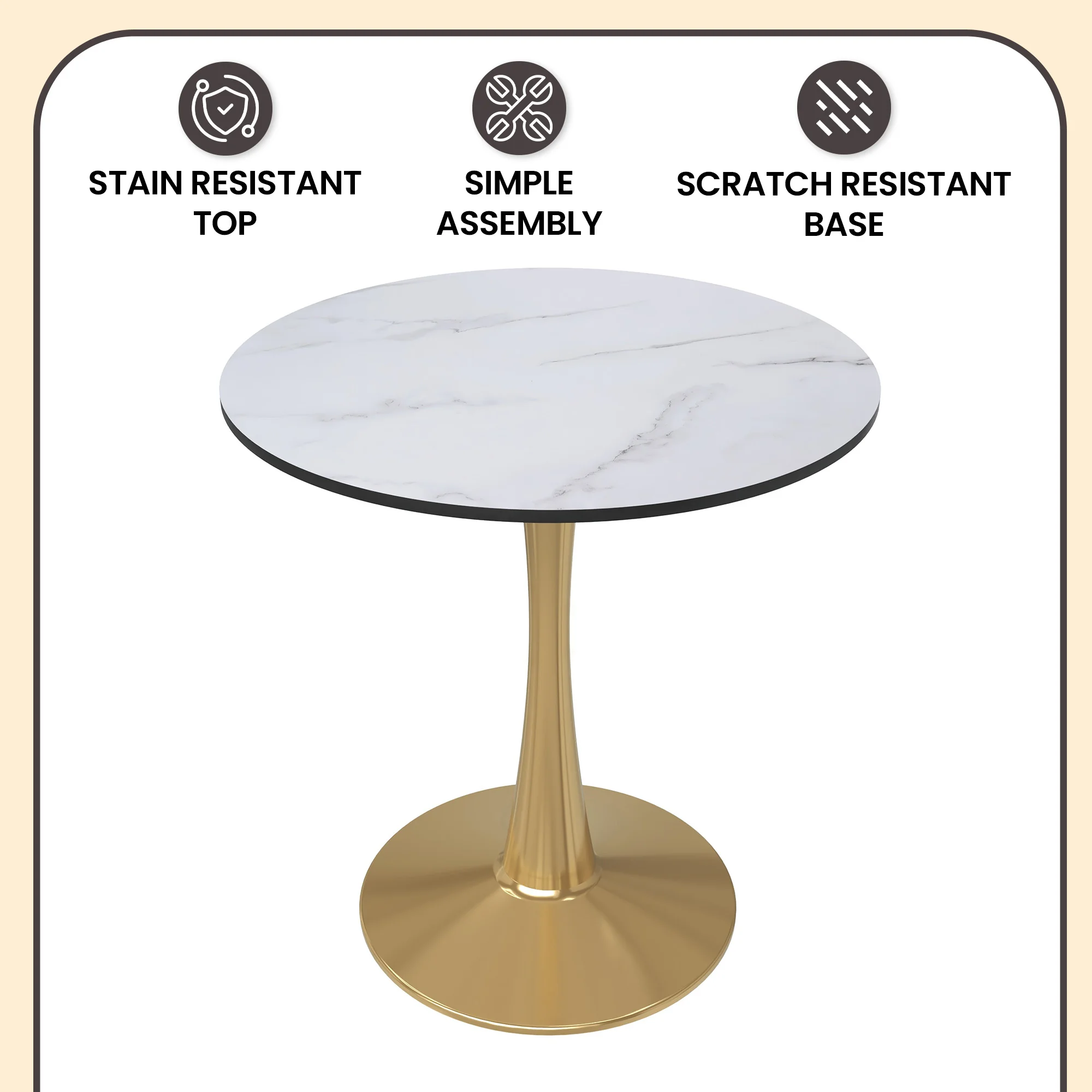 Bristol 27" round dining table Gold Base With White Top