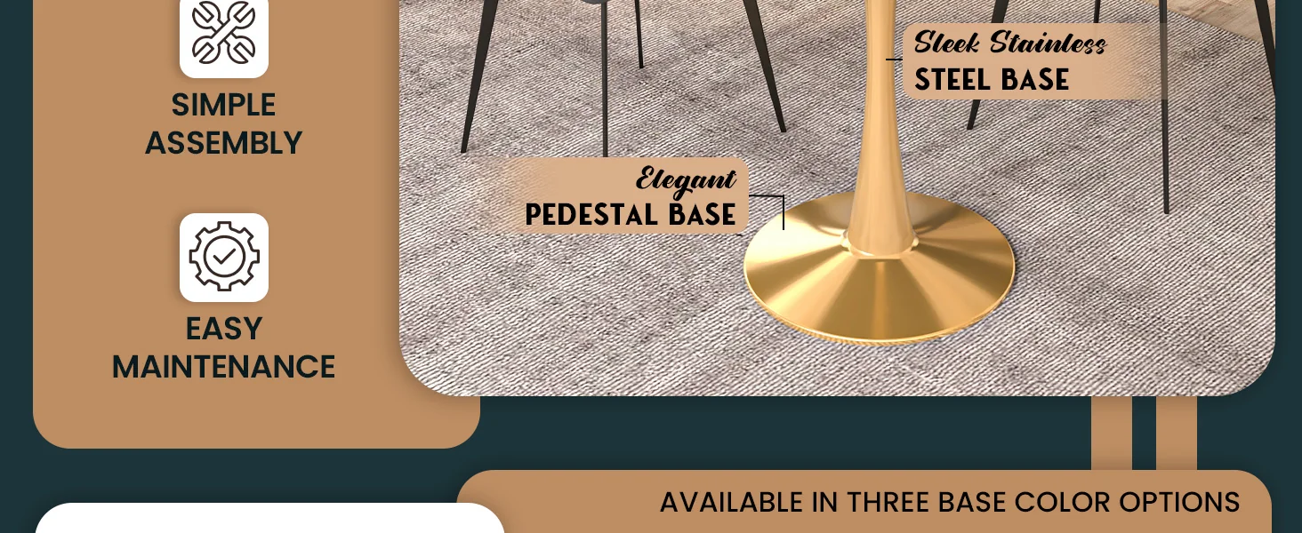 Bristol 27 round dining table Gold base with White Sintered stone Top