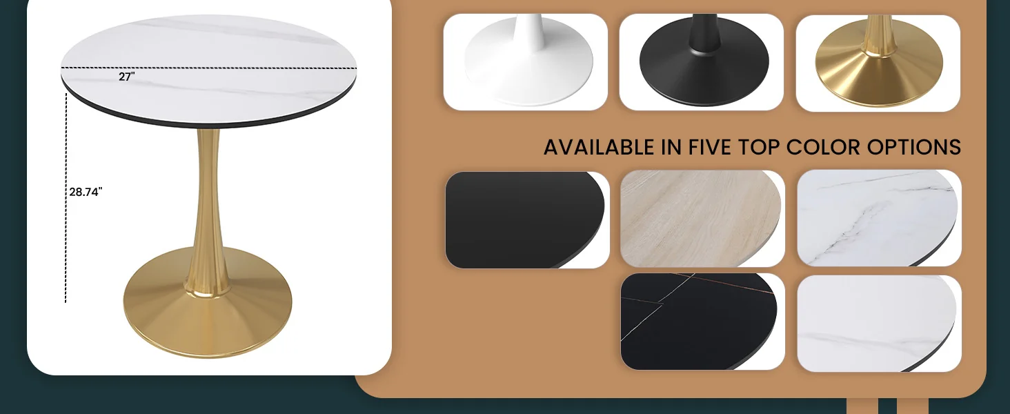 Bristol 27 round dining table Gold base with White Sintered stone Top