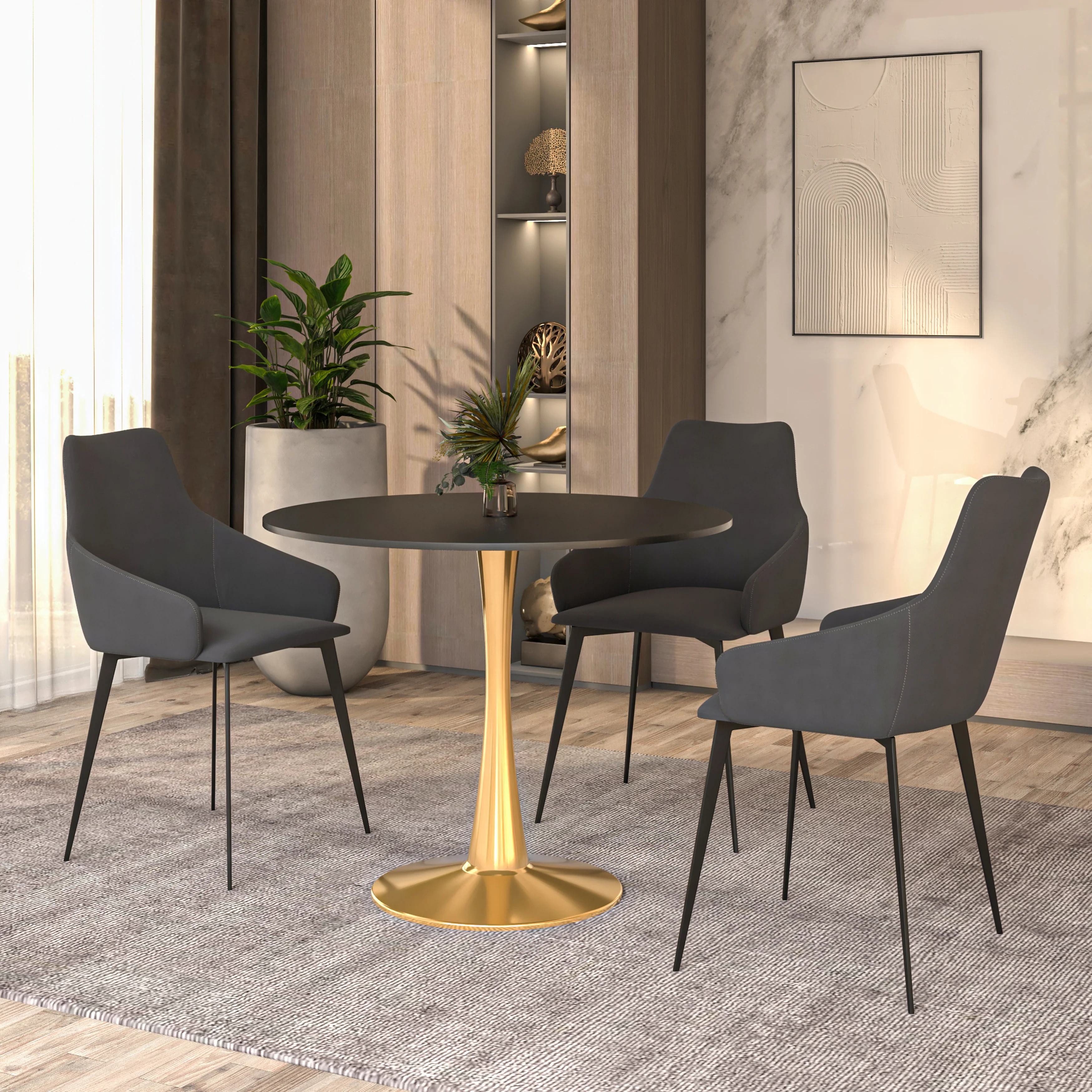 Bristol 31" round dining table Gold Base With Black Top