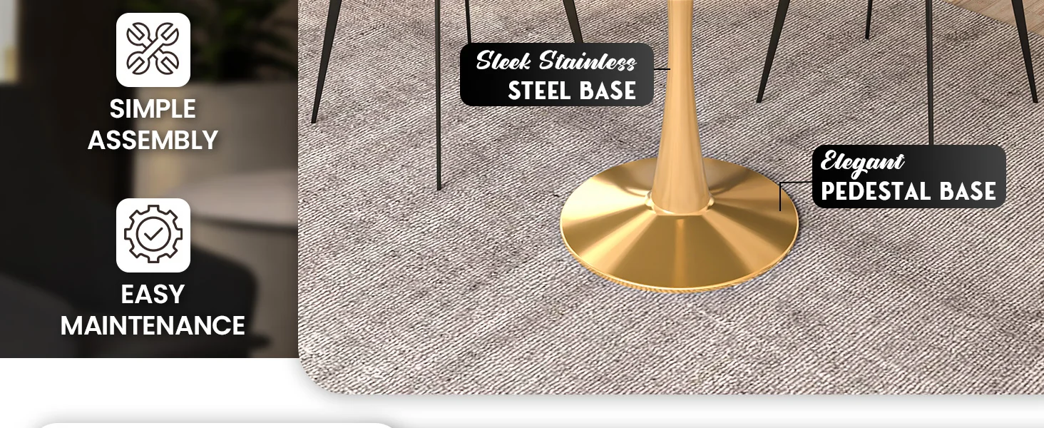 Bristol 31" round dining table Gold base with Black Sintered stone Top