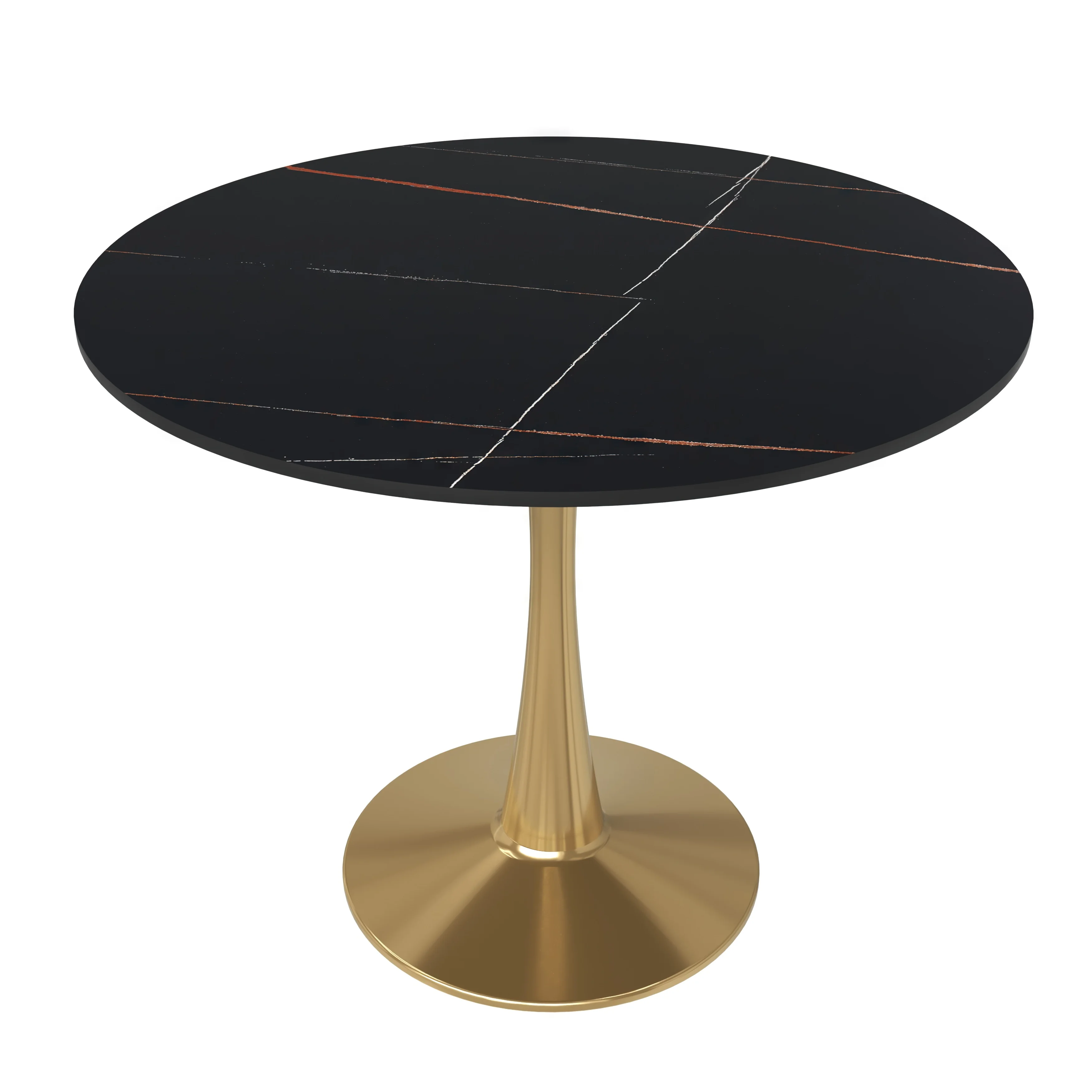 Bristol 31" round dining table Gold base with Black Sintered stone Top