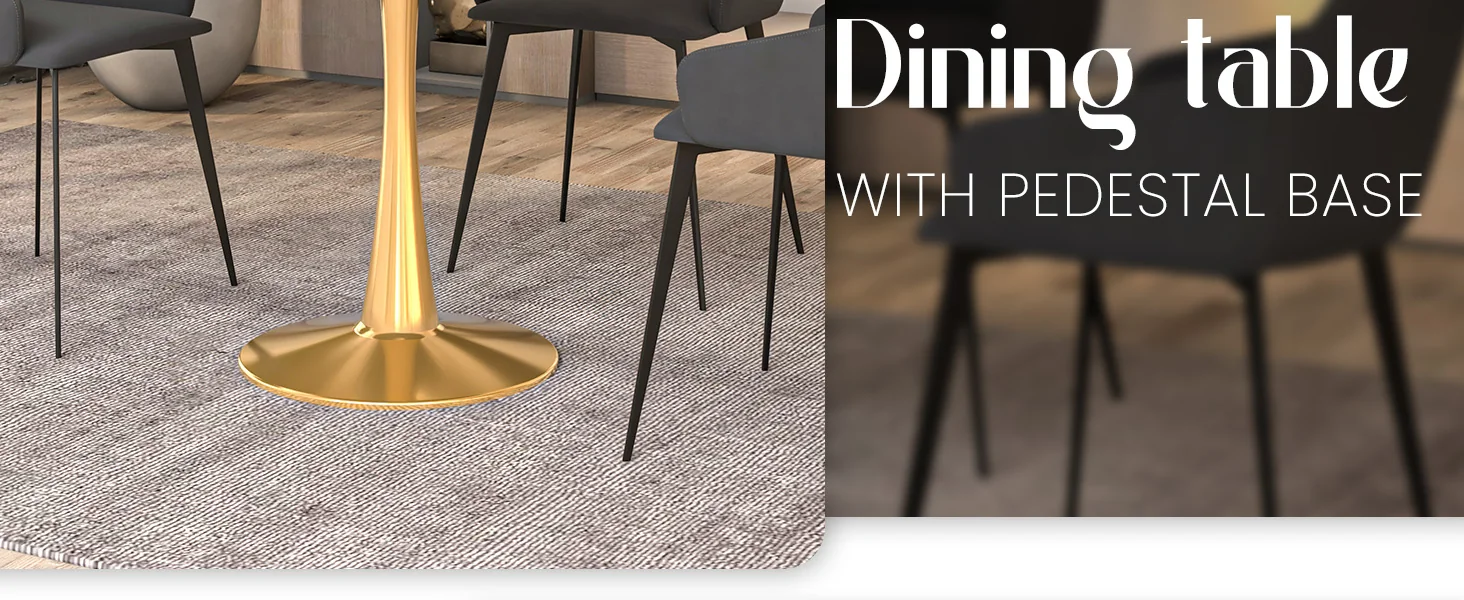 Bristol 31" round dining table Gold base with Black Sintered stone Top