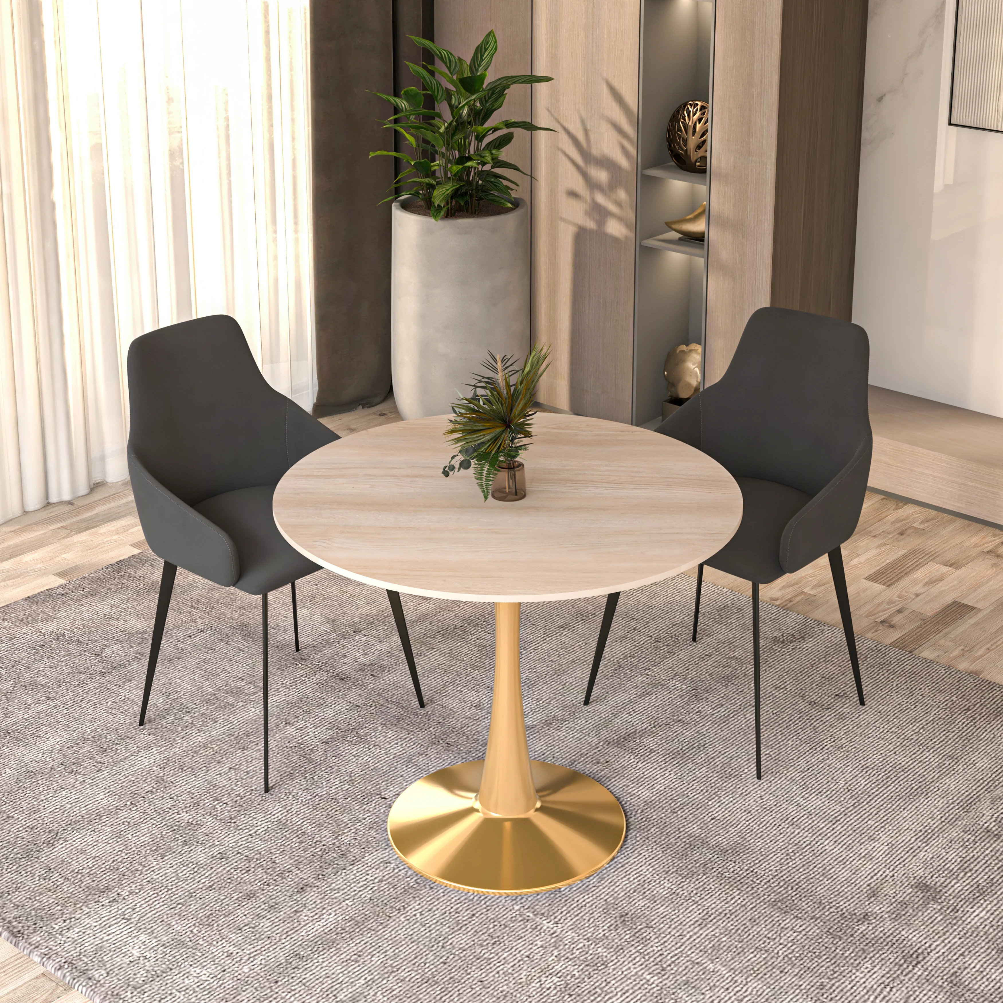 Bristol 31" round dining table Gold base with marbled MDF top
