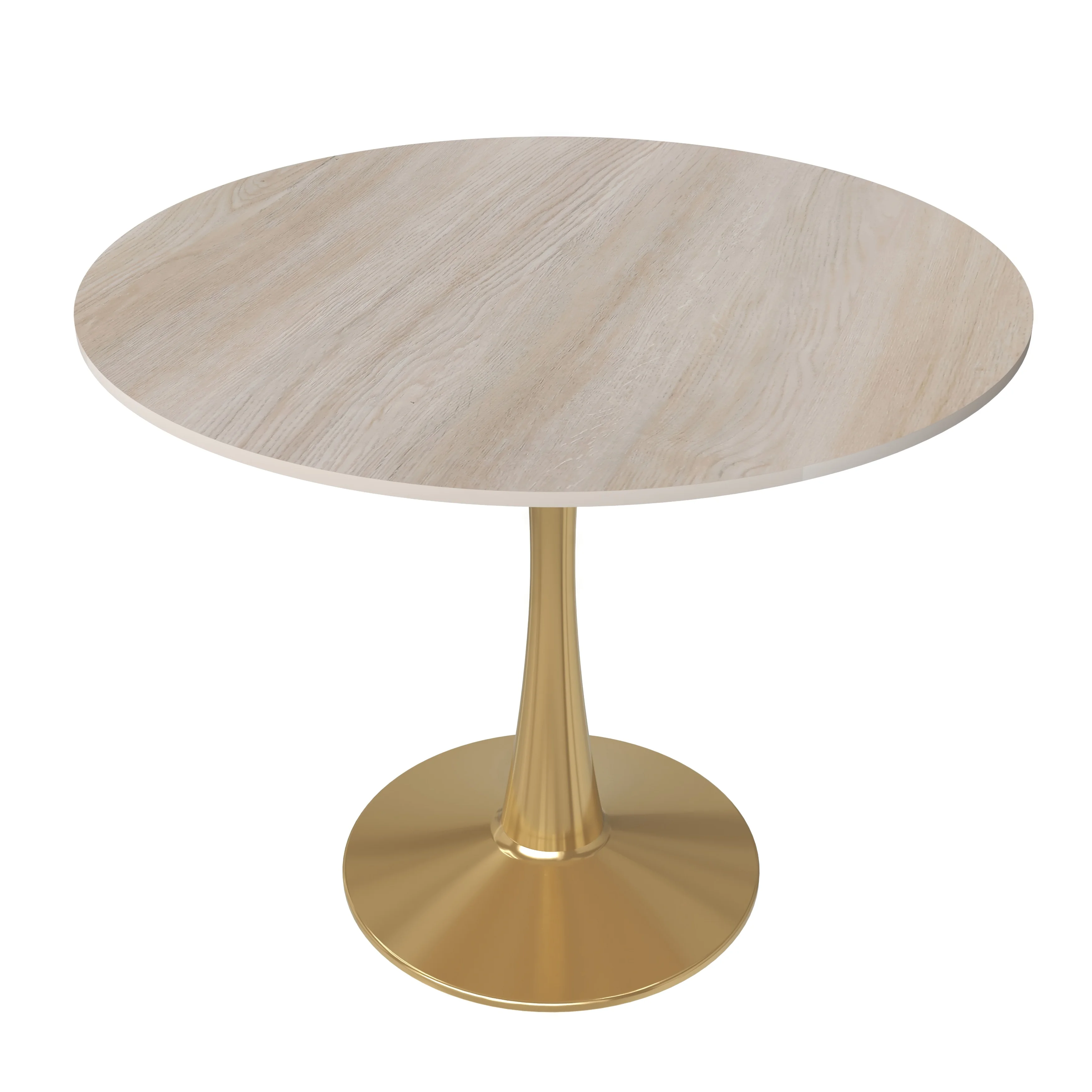 Bristol 31" Round Dining Table Gold Base with Sintered Stone Natural Wood Top