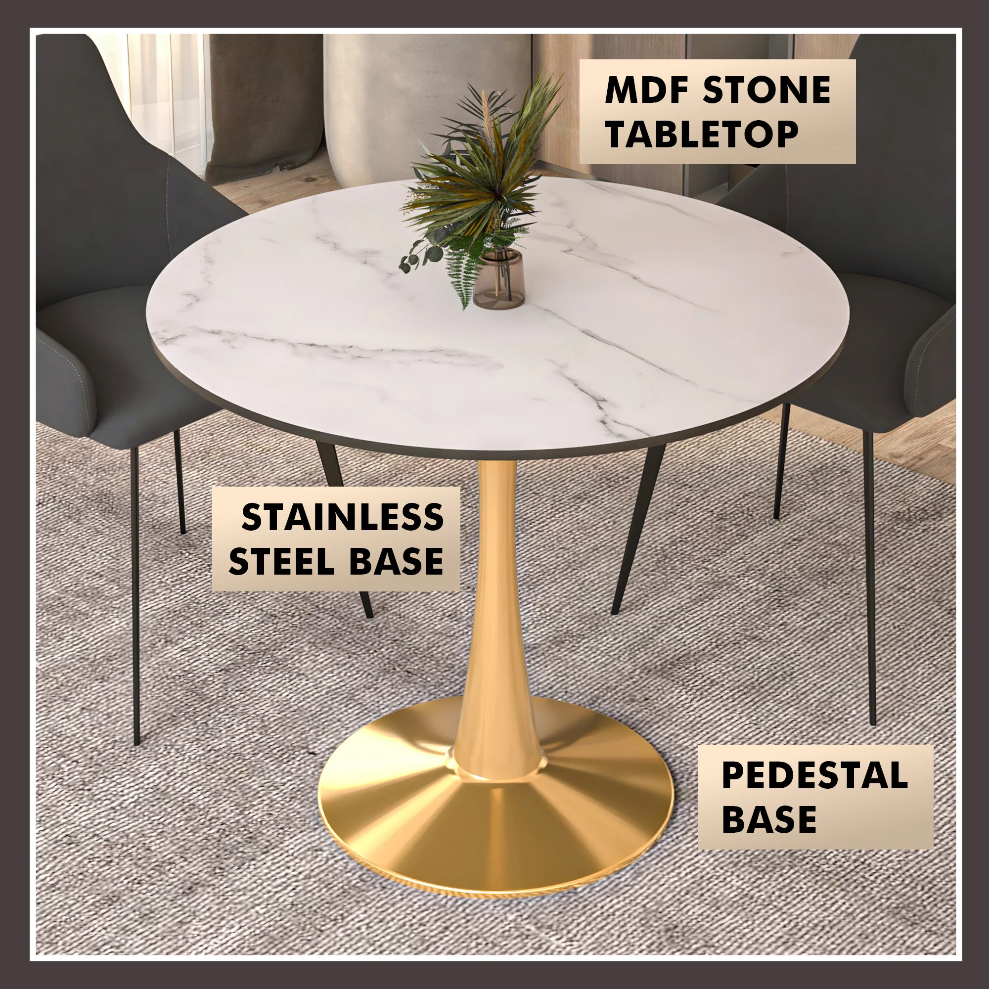 Bristol 31" round dining table Gold Base With White Top