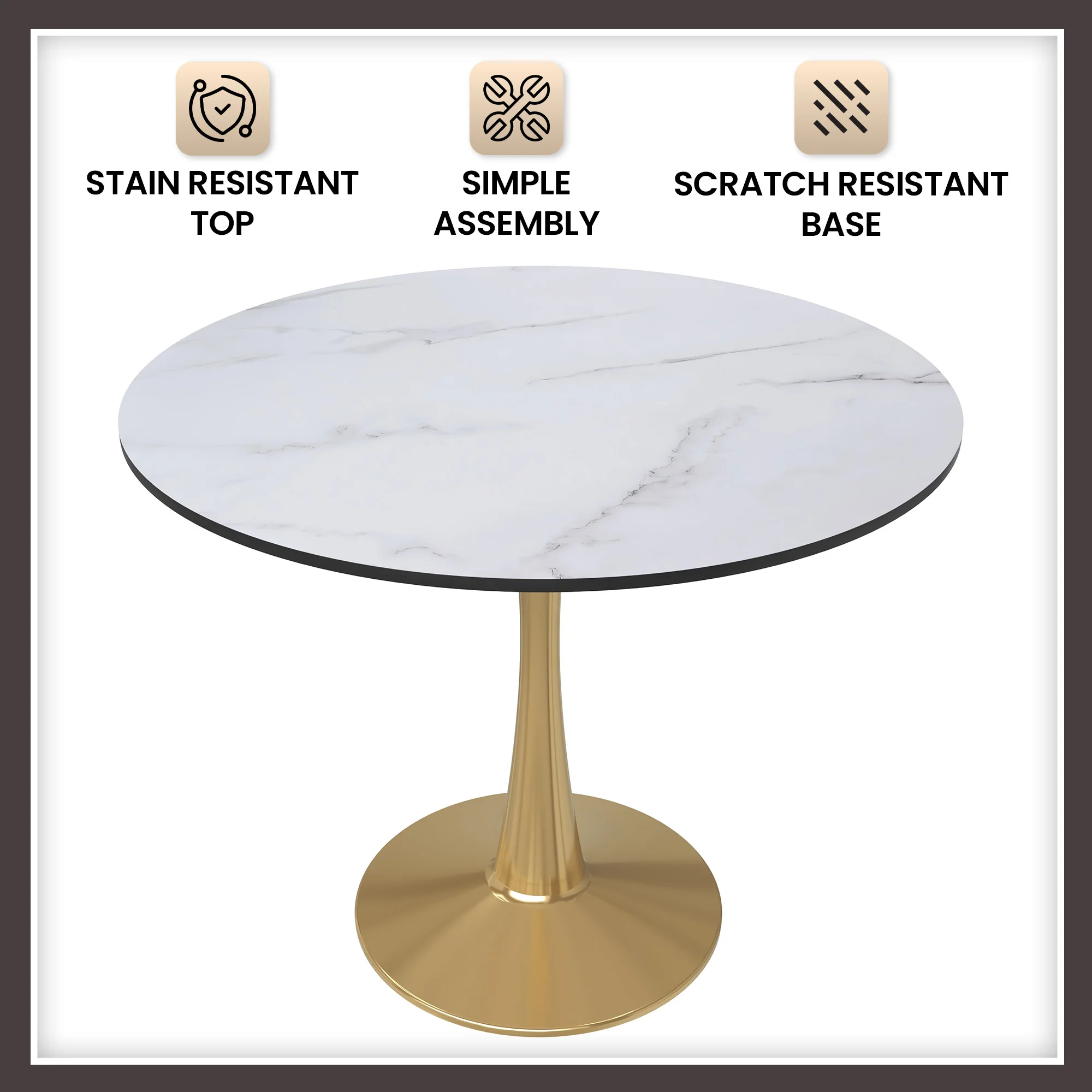 Bristol 31" round dining table Gold Base With White Top