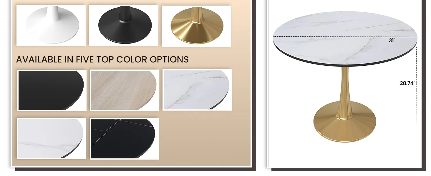 Bristol 31" round dining table Gold Base With White Top