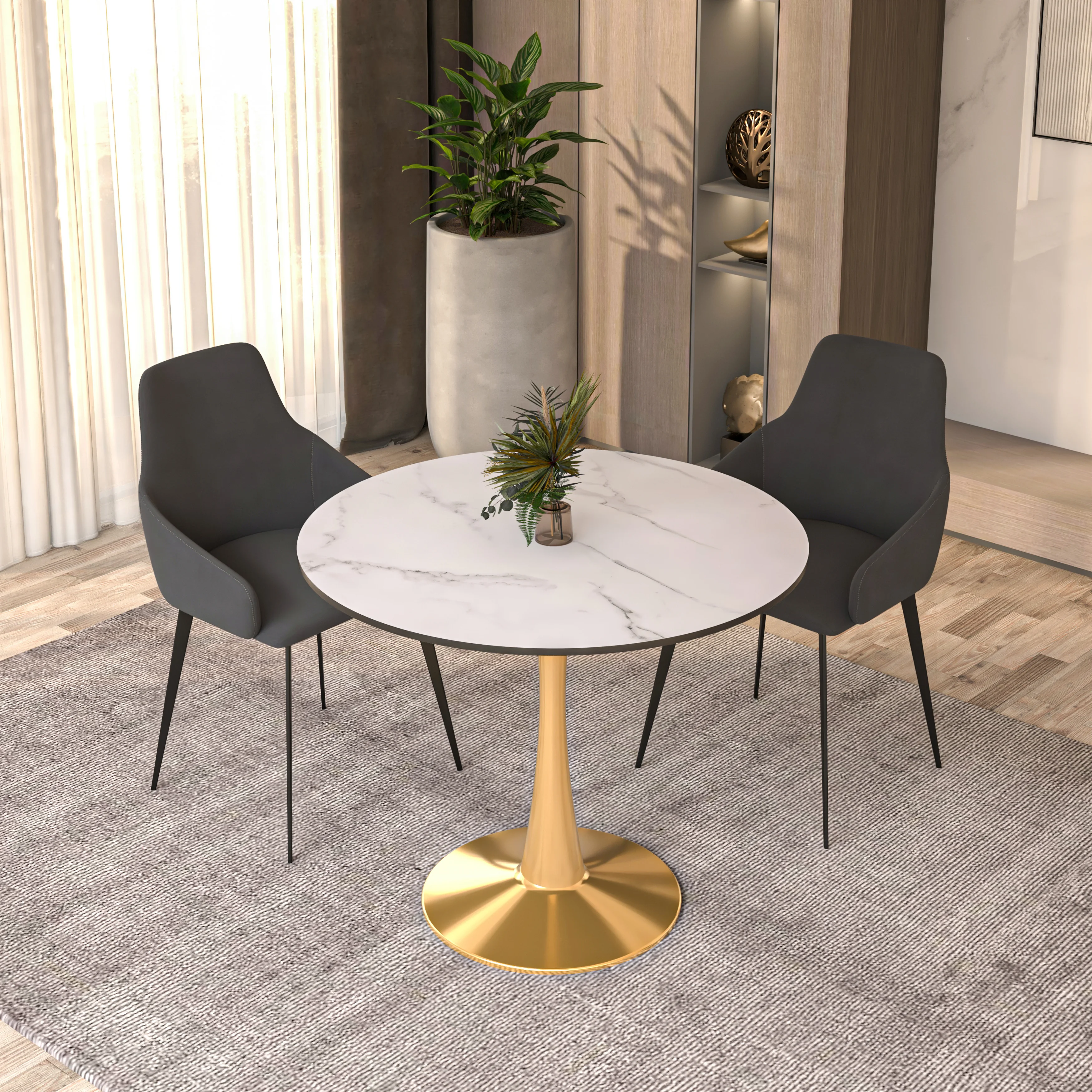 Bristol 31" round dining table Gold Base With White Top