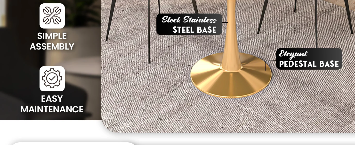 Bristol 31" round dining table Gold base with White Sintered stone Top