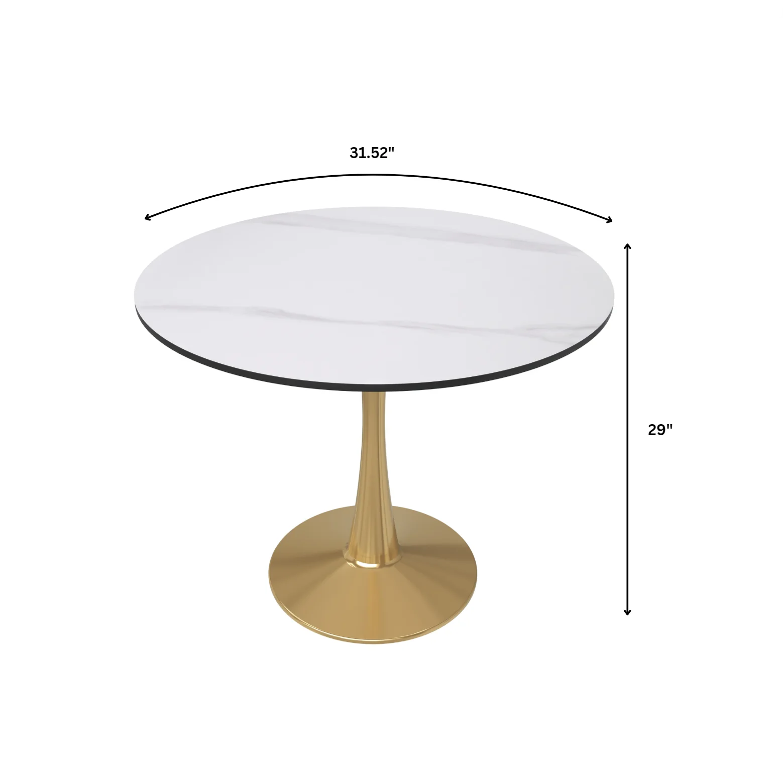 Bristol 31" round dining table Gold base with White Sintered stone Top
