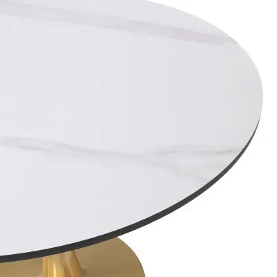 Bristol 31" round dining table Gold base with White Sintered stone Top