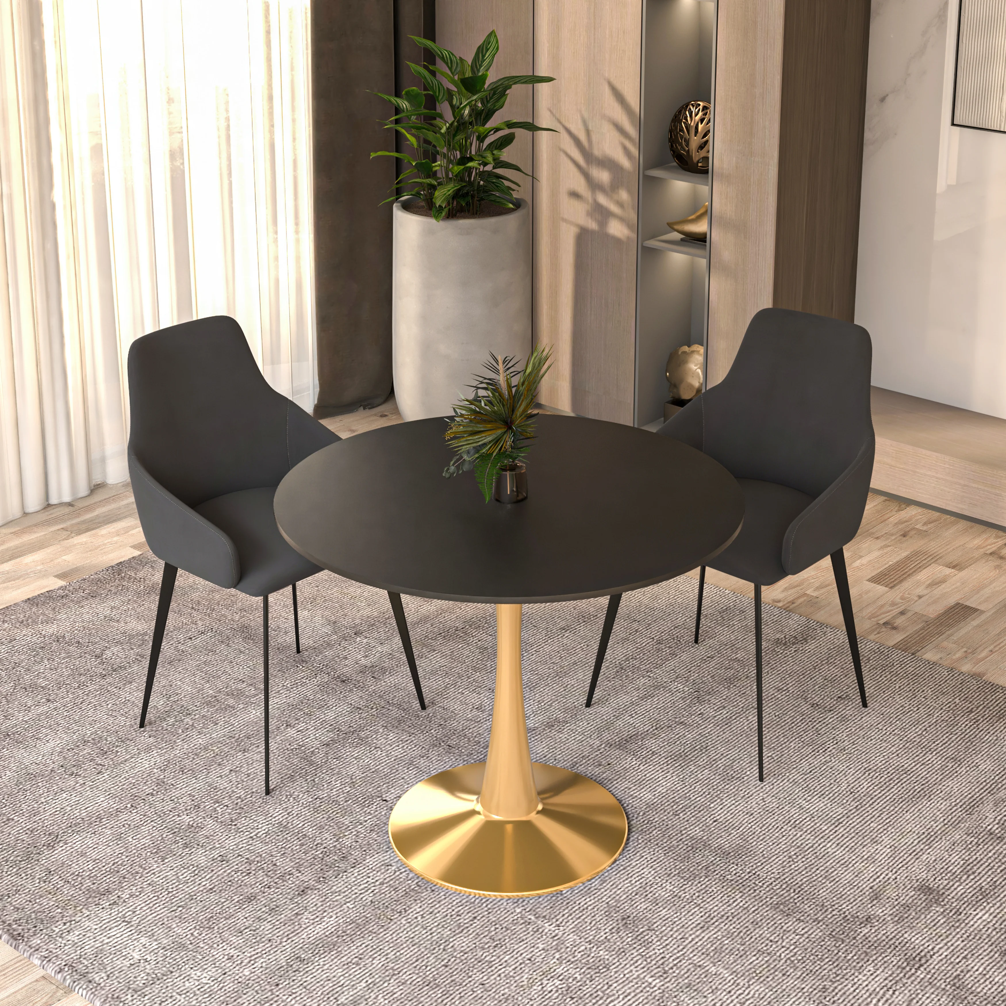 Bristol 35" round dining table Gold Base With Black Top