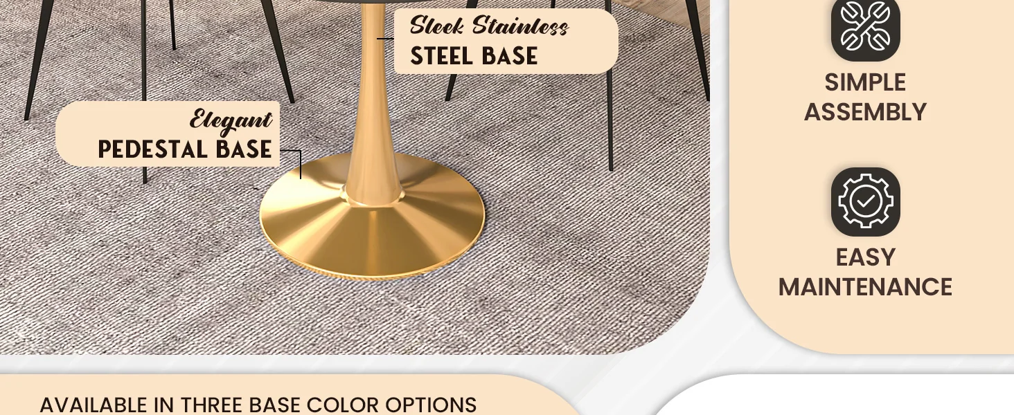 Bristol 35" round dining table Gold Base With Black Top