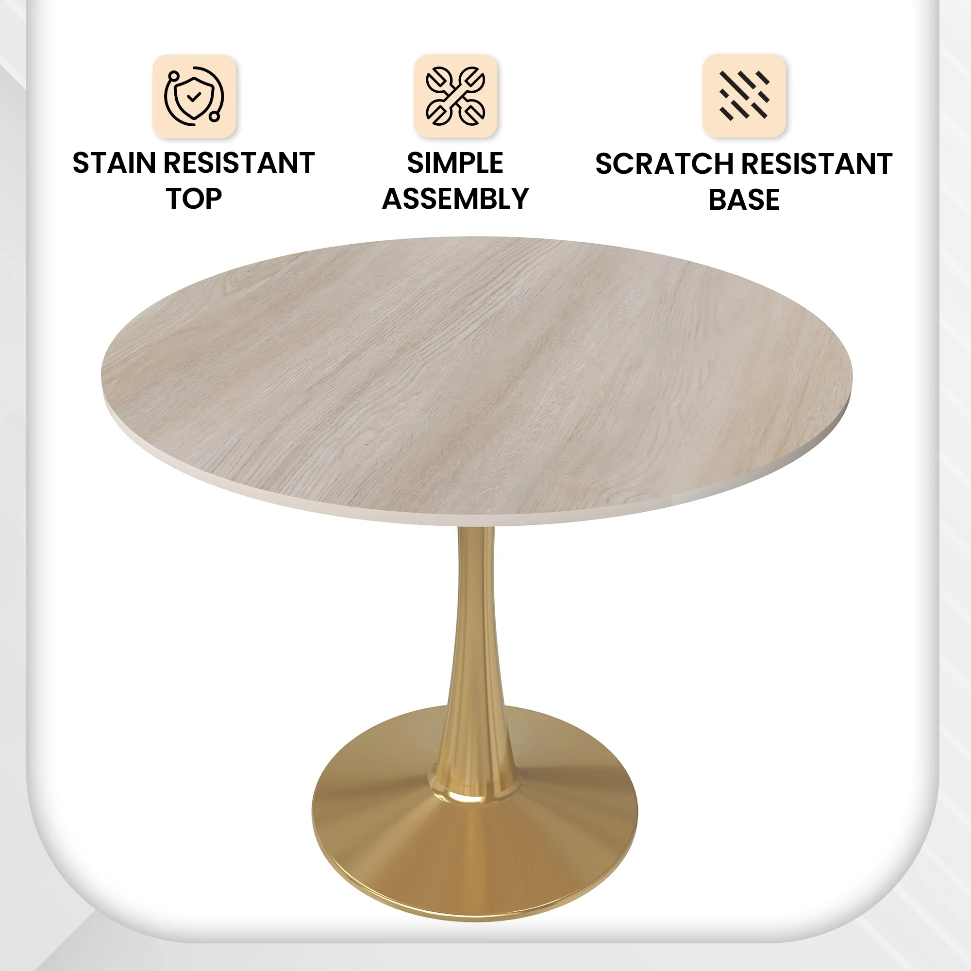 Bristol 35" round dining table Gold base with marbled MDF top