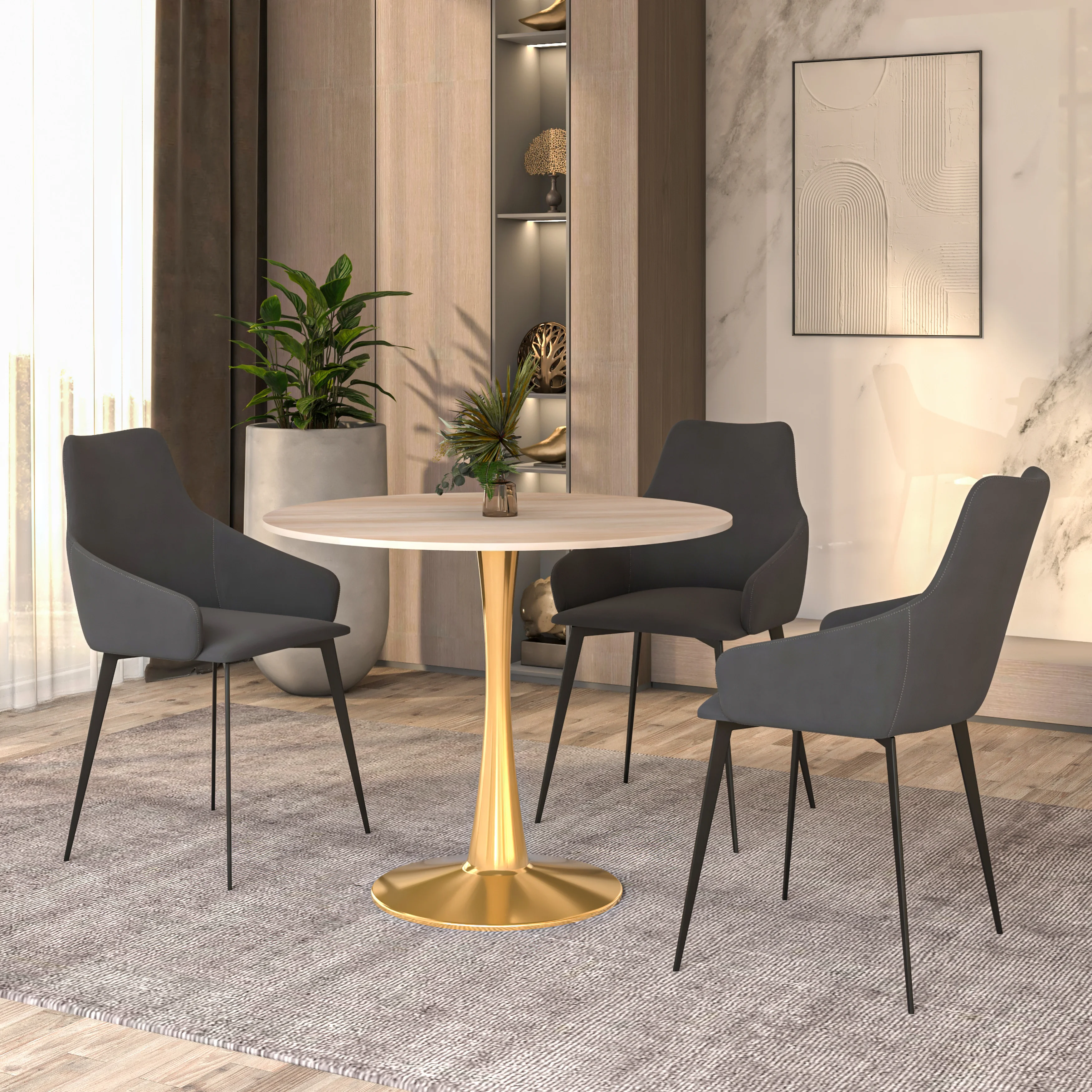 Bristol 35" round dining table Gold base with marbled MDF top