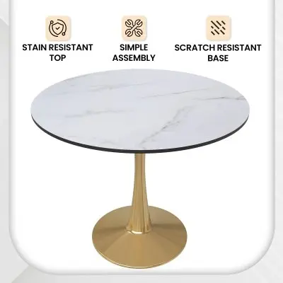 Bristol 35" round dining table Gold Base With White Top