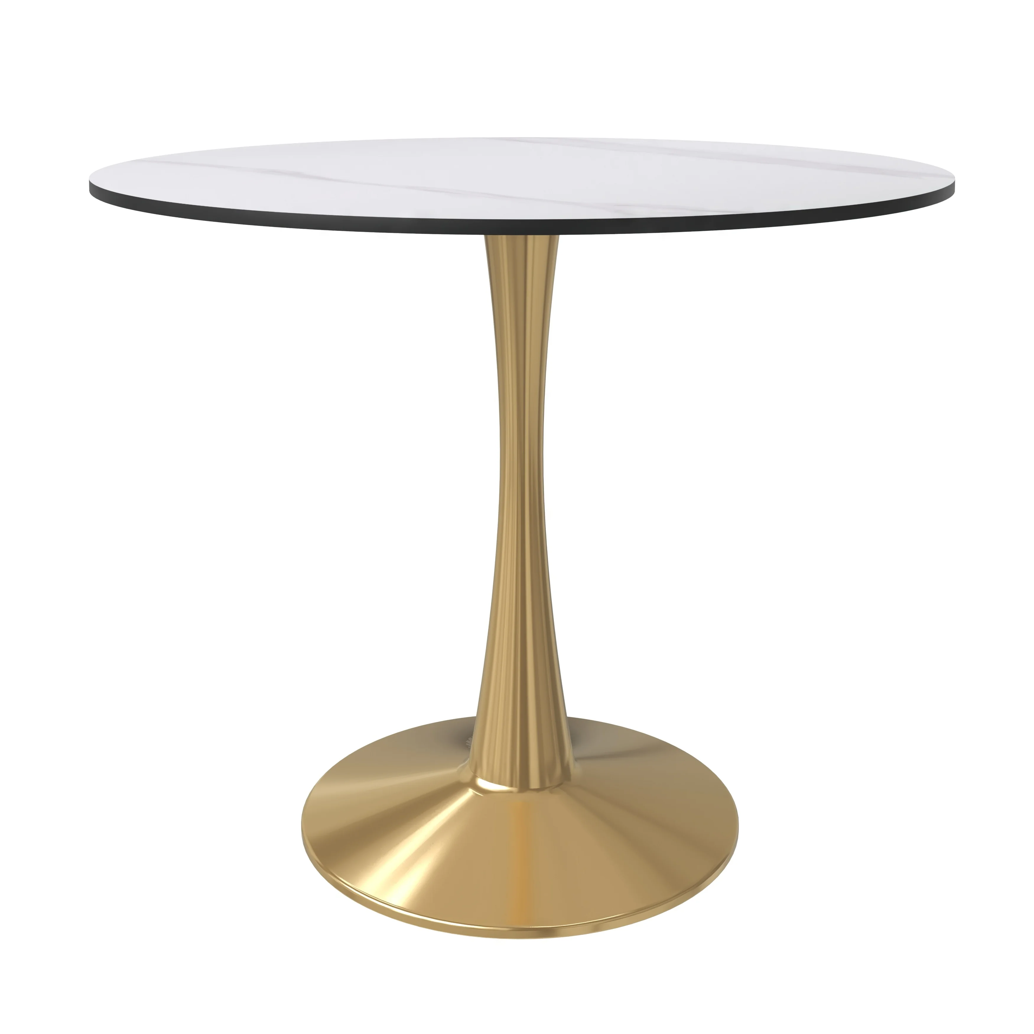 Bristol 35" round dining table Gold base with White Sintered stone Top