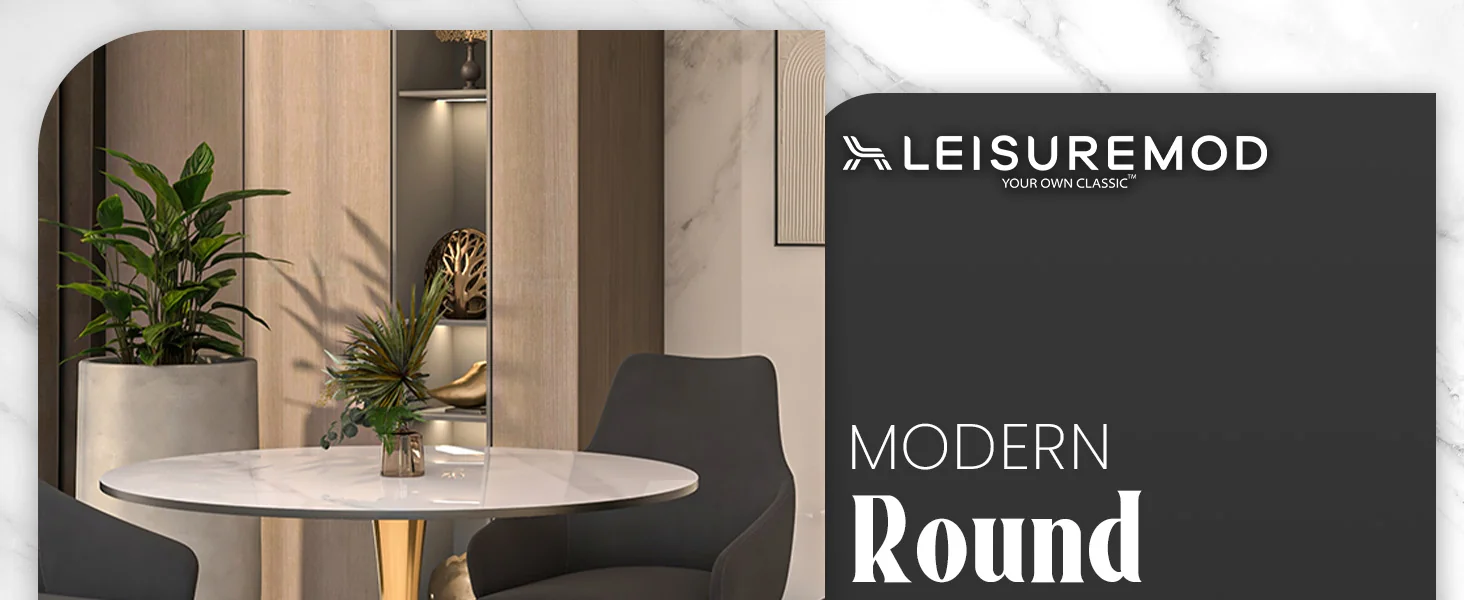 Bristol 35" round dining table Gold base with White Sintered stone Top