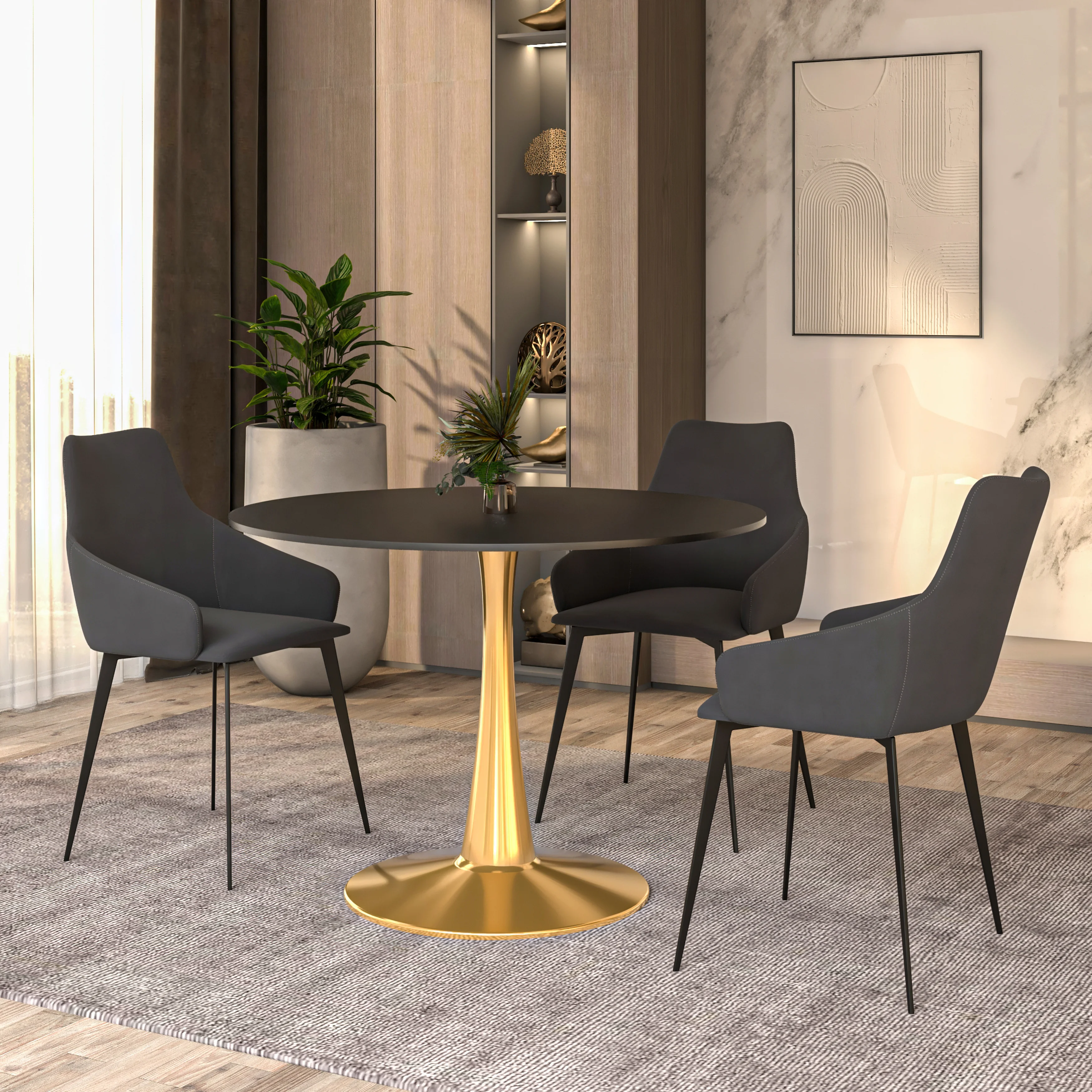 Bristol 40" round dining table Gold Base With Black Top