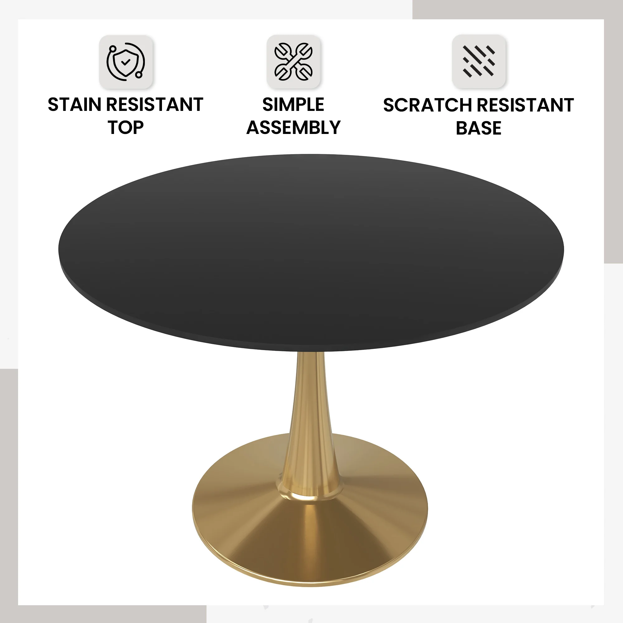 Bristol 40" round dining table Gold Base With Black Top