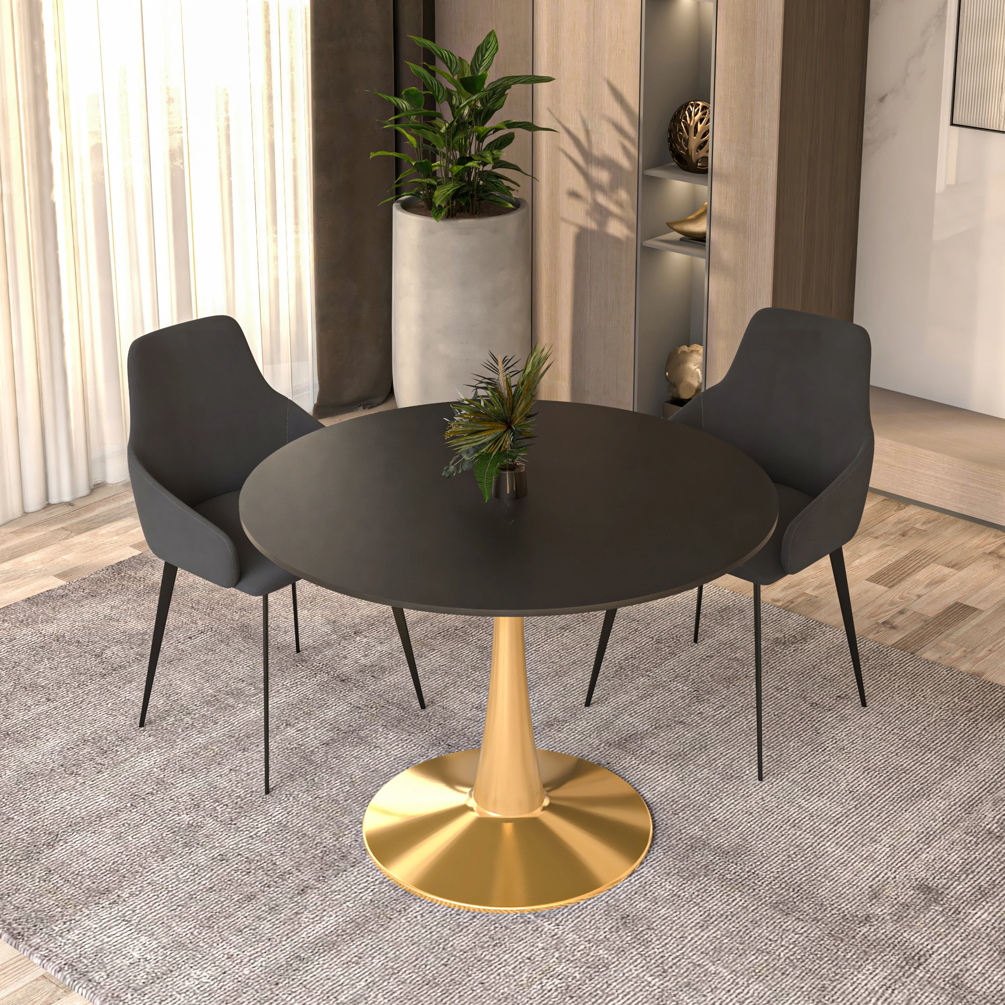Bristol 40" round dining table Gold Base With Black Top